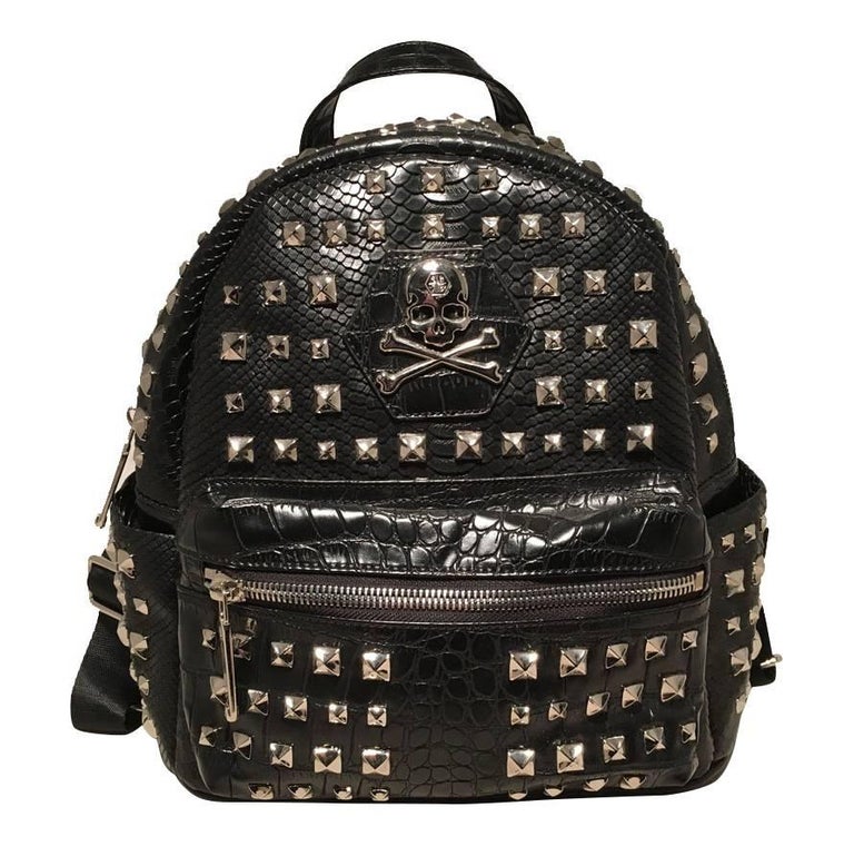 Philip Plein Black Snakeskin Studded Leather Backpack For Sale at 1stDibs