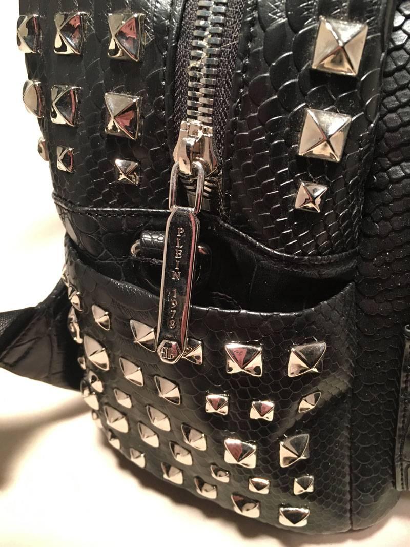 Philip Plein Black Snakeskin Studded Leather Backpack 3