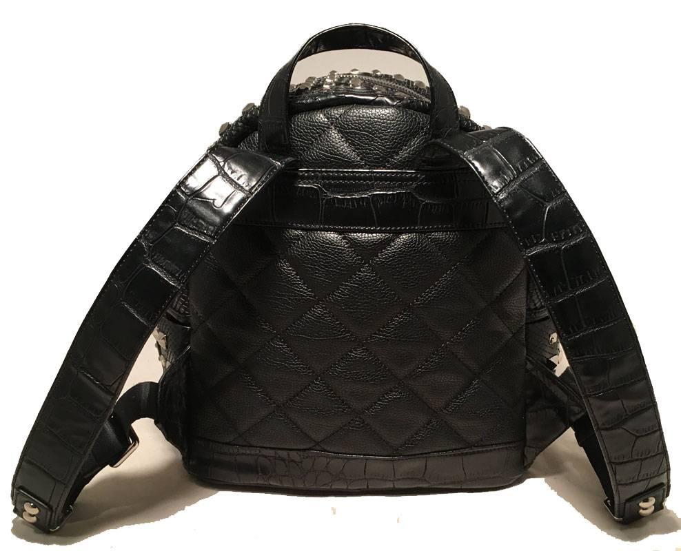 Women's Philip Plein Black Snakeskin Studded Leather Backpack