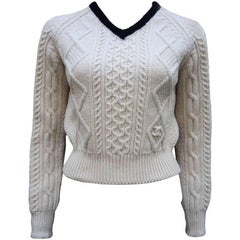 Chanel Handknit Ivory and Black Wool Sweater Winter Collection, 1999