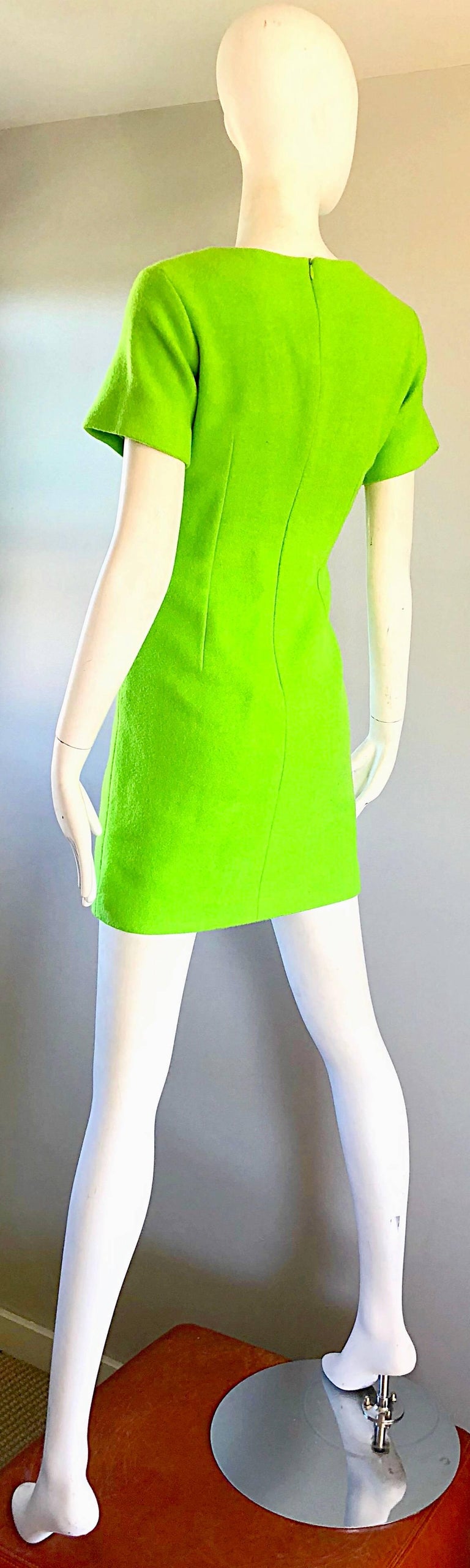 1990s Gianni Versace Neon Lime Green Bodycon Wool Vintage 90s Mini Dress  For Sale at 1stDibs | vintage versace green dress, 90s neon dress, versace  green mini dress
