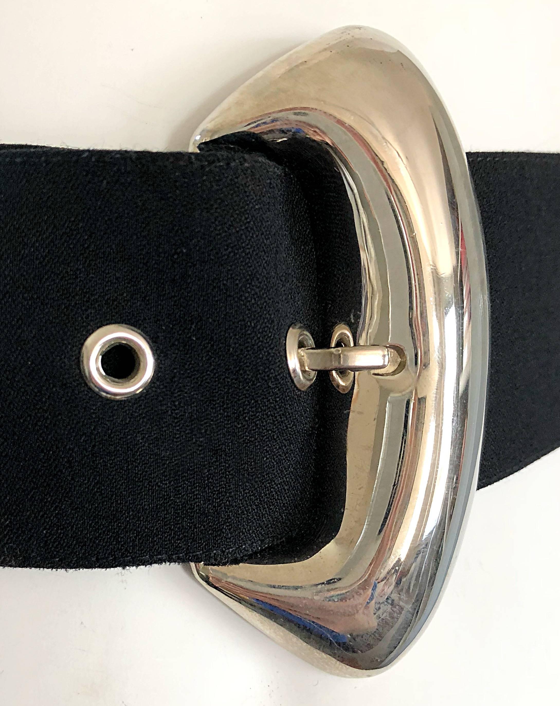 1990s Thierry Mugler Vintage Black and Silver Avant-Garde Wool Belt In Excellent Condition In San Diego, CA