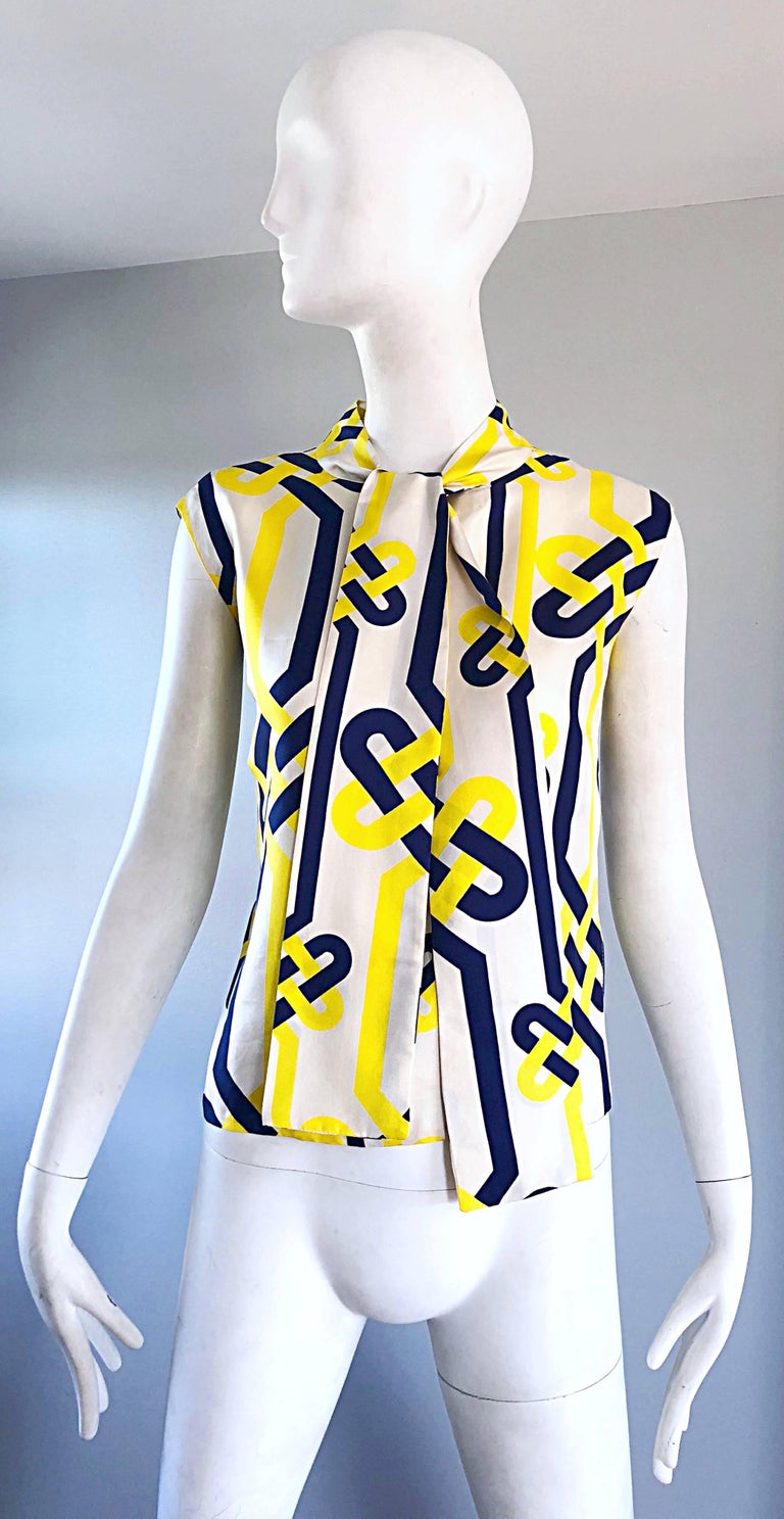 Blouse Vintage Lanvin - Taille 38 - Couleur Orange Pâle/noir - Occasion Très Bon état