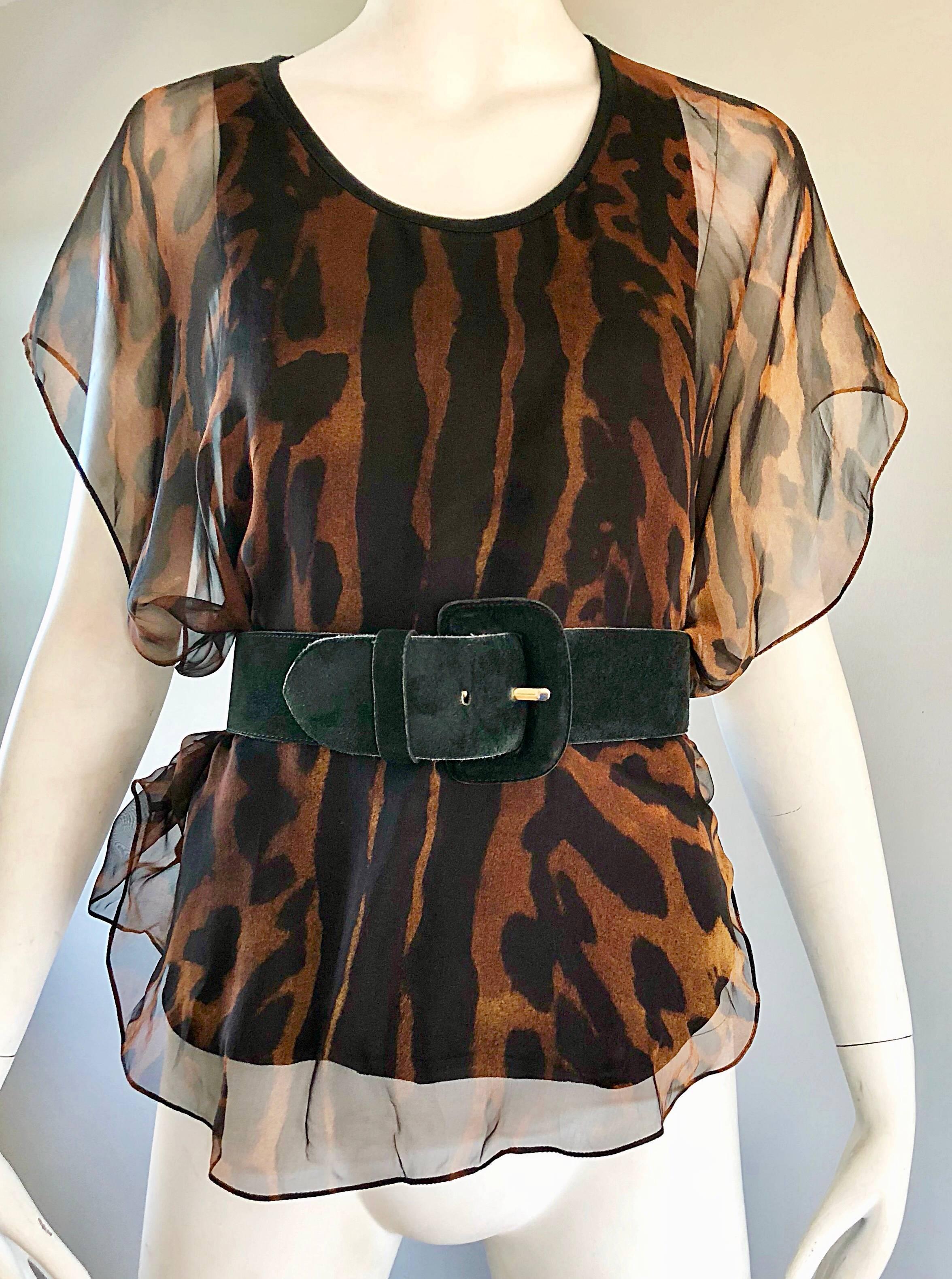 Alexander McQueen Anfang der 2000er Jahre Top / Bluse aus Seidenchiffon mit Leopardenmuster im Zustand „Hervorragend“ im Angebot in San Diego, CA