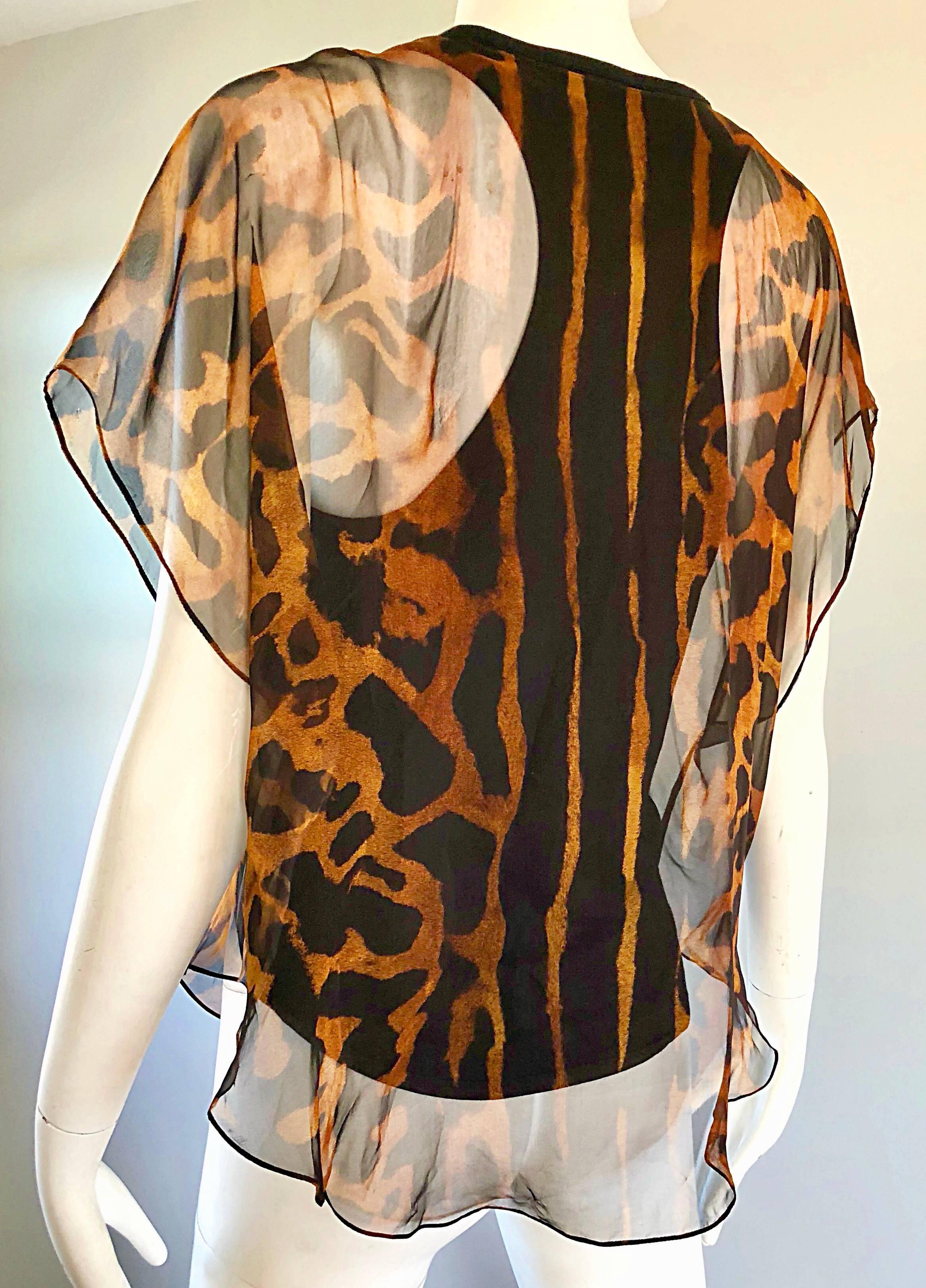 Alexander McQueen Early 2000s Leopard Cheetah Print Silk Chiffon Top / Blouse For Sale 1