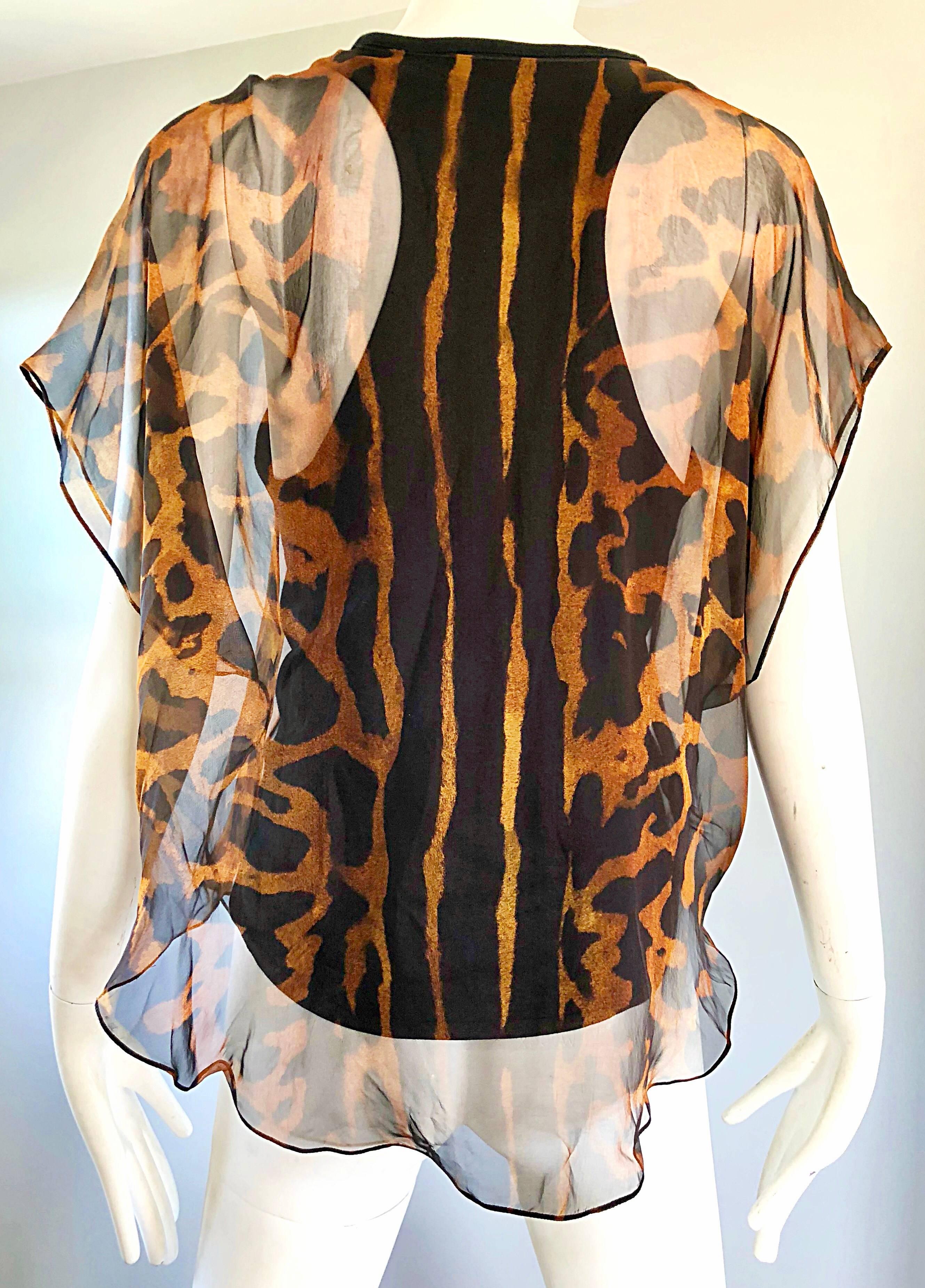 Women's Alexander McQueen Early 2000s Leopard Cheetah Print Silk Chiffon Top / Blouse For Sale