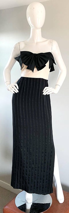 Amazing Vintage Jean Louis Couture Black and White Strapless Bow Gown