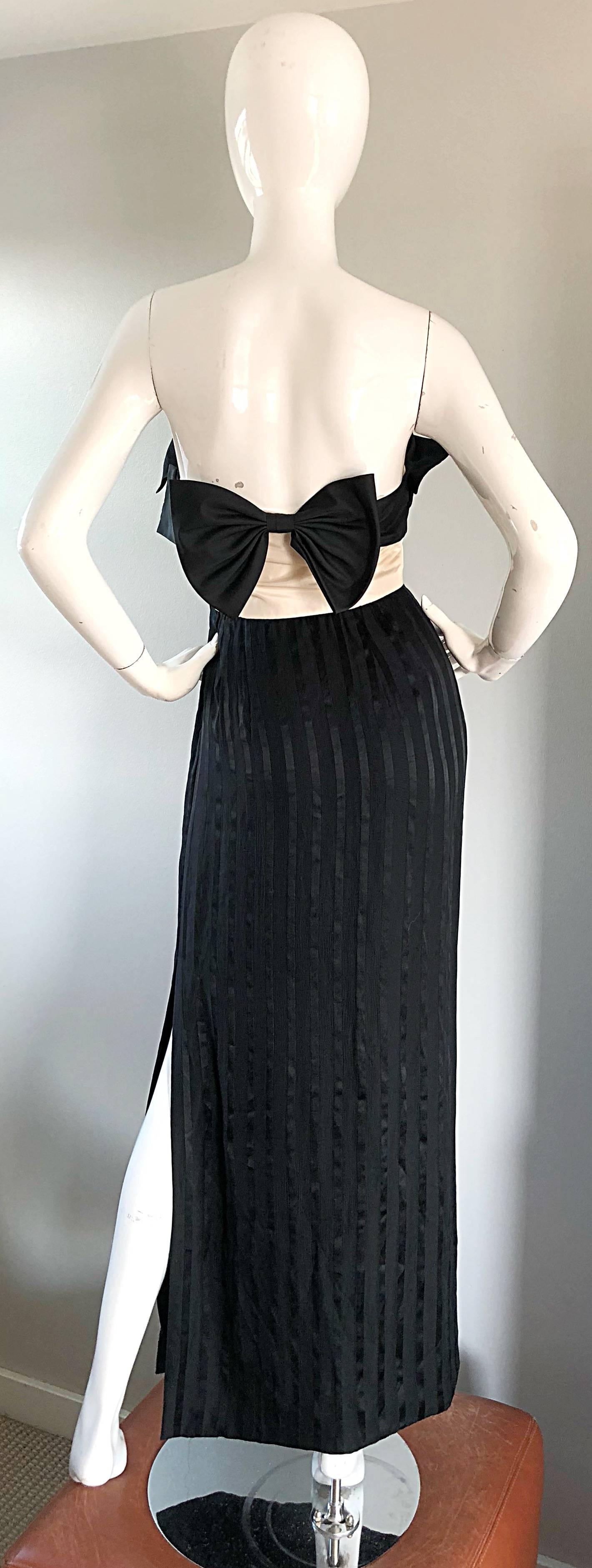Amazing Vintage Jean Louis Couture Black and White Strapless Bow Gown For Sale 1