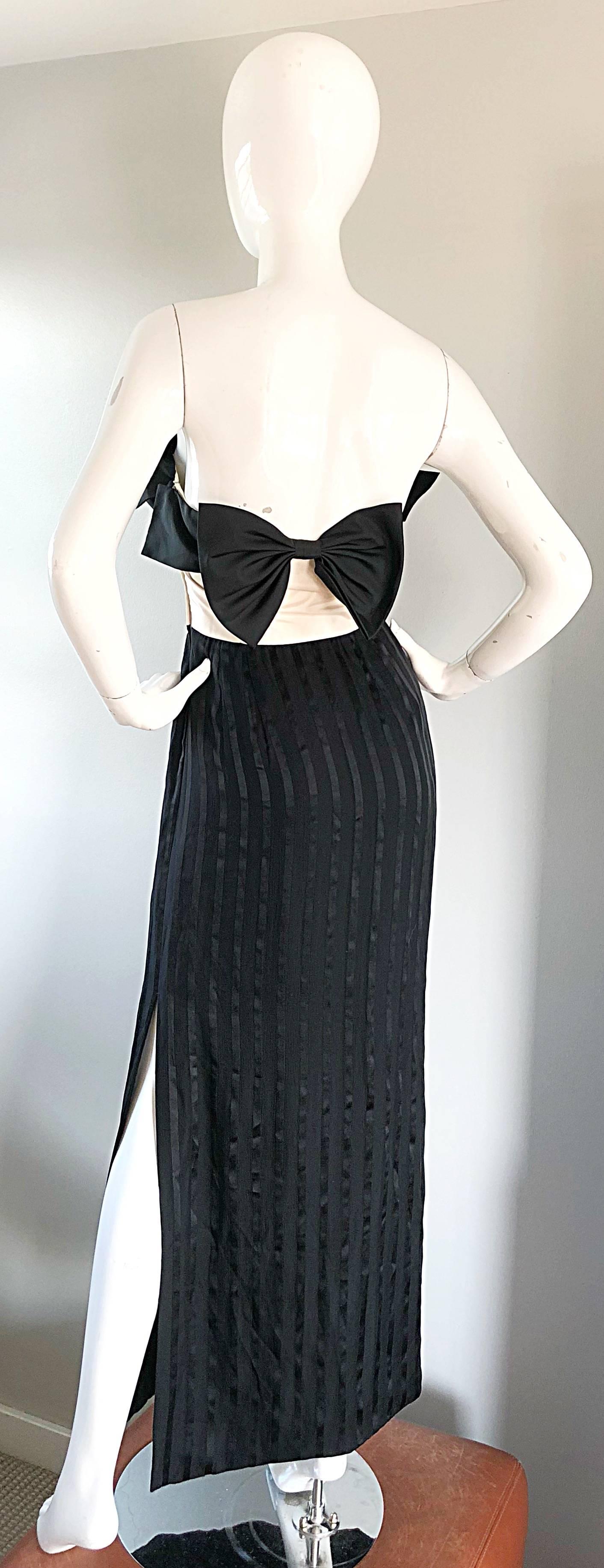 Amazing Vintage Jean Louis Couture Black and White Strapless Bow Gown For Sale 2