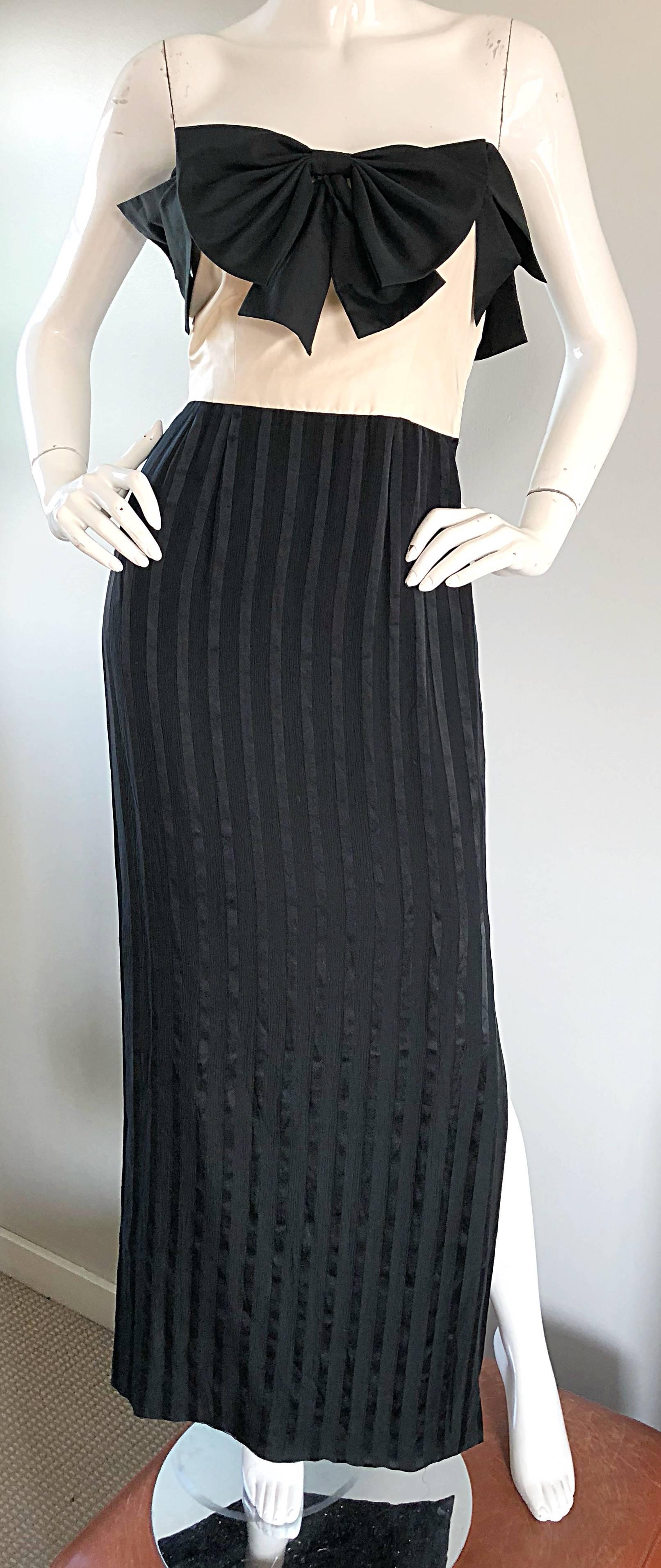 Erstaunlich Vintage Jean Louis Couture Schwarz und Weiß trägerlose Schleife Kleid Damen im Angebot