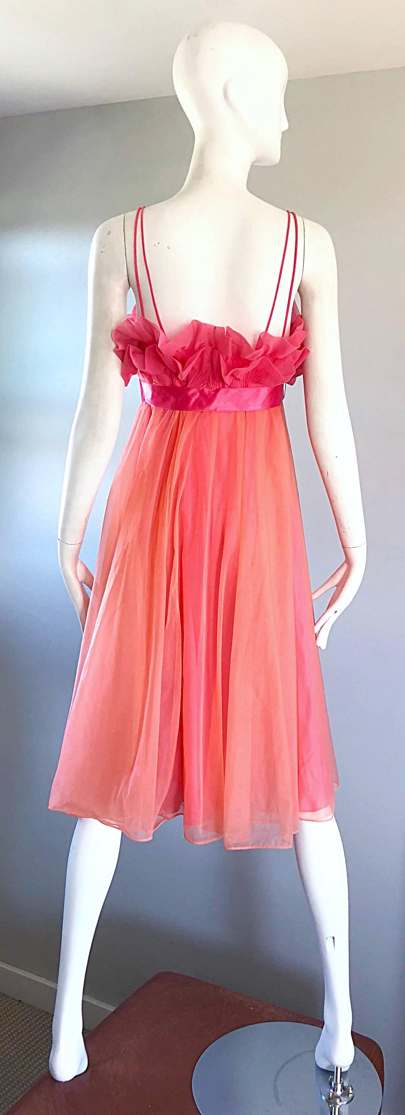 1960s Vanity Fair Negligee Peignoir Hot Pink Ruffled Nightgown Dress 1