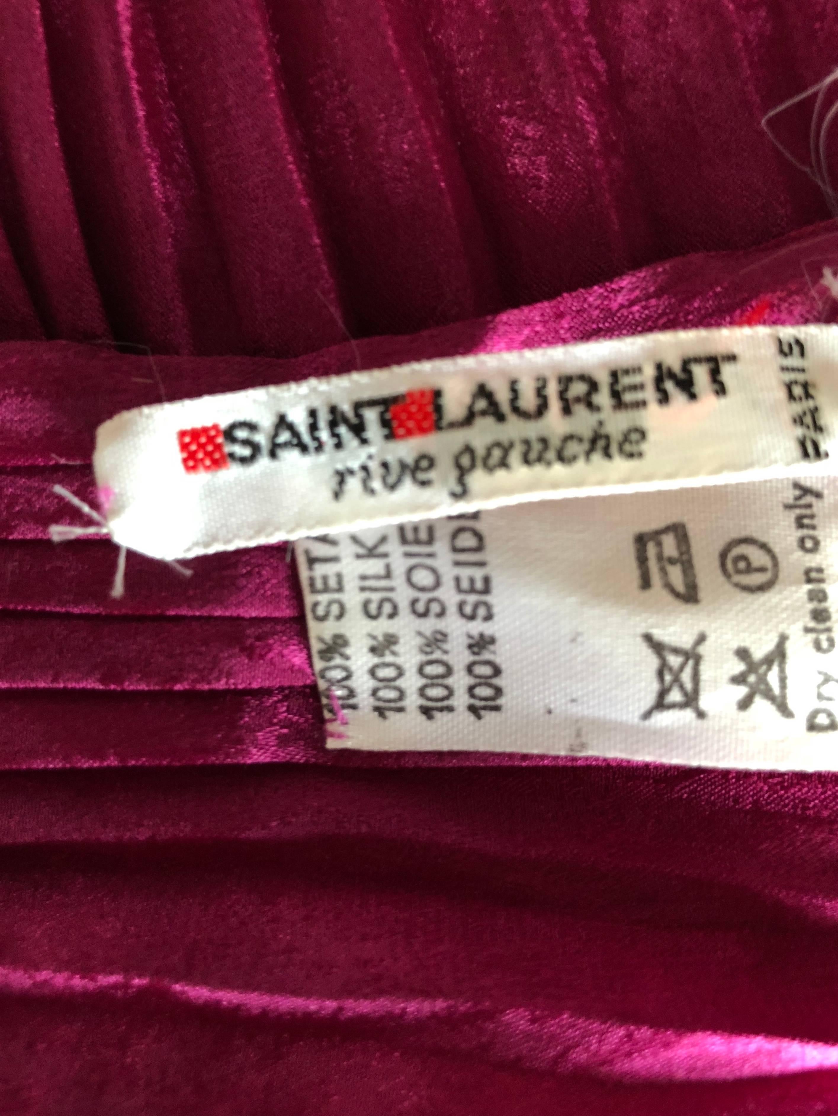 Beautiful vintage YVES SAINT LAURENT Rive Gauche fuchsia hot pink silk plisse oversized shawl / scarf! Features a slight iridescent sheen. Extremely versatile. Can be draped over the shoulders for evening, or swung across the neck. Easily dressed up
