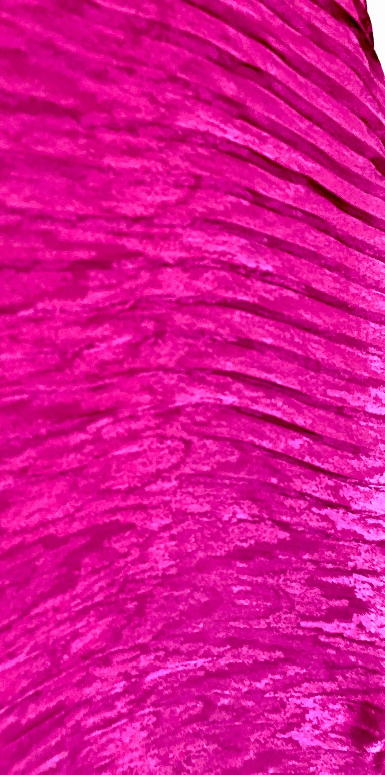 Yves Saint Laurent YSL Vintage Fuschia Hot Pink Silk Plisse 70s Shawl ...