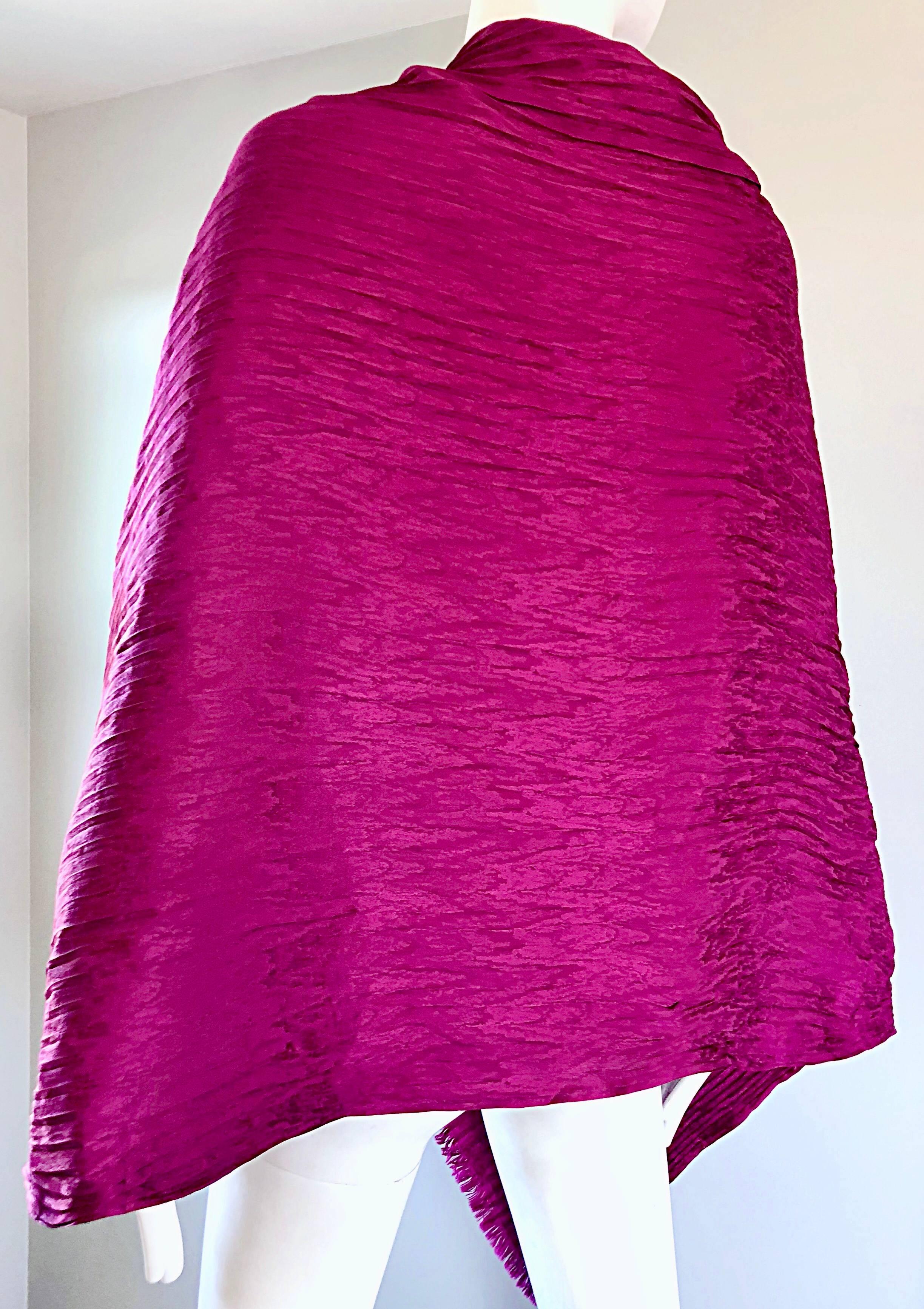 Yves Saint Laurent YSL Vintage Fuschia Hot Pink Silk Plisse 70s Shawl 1