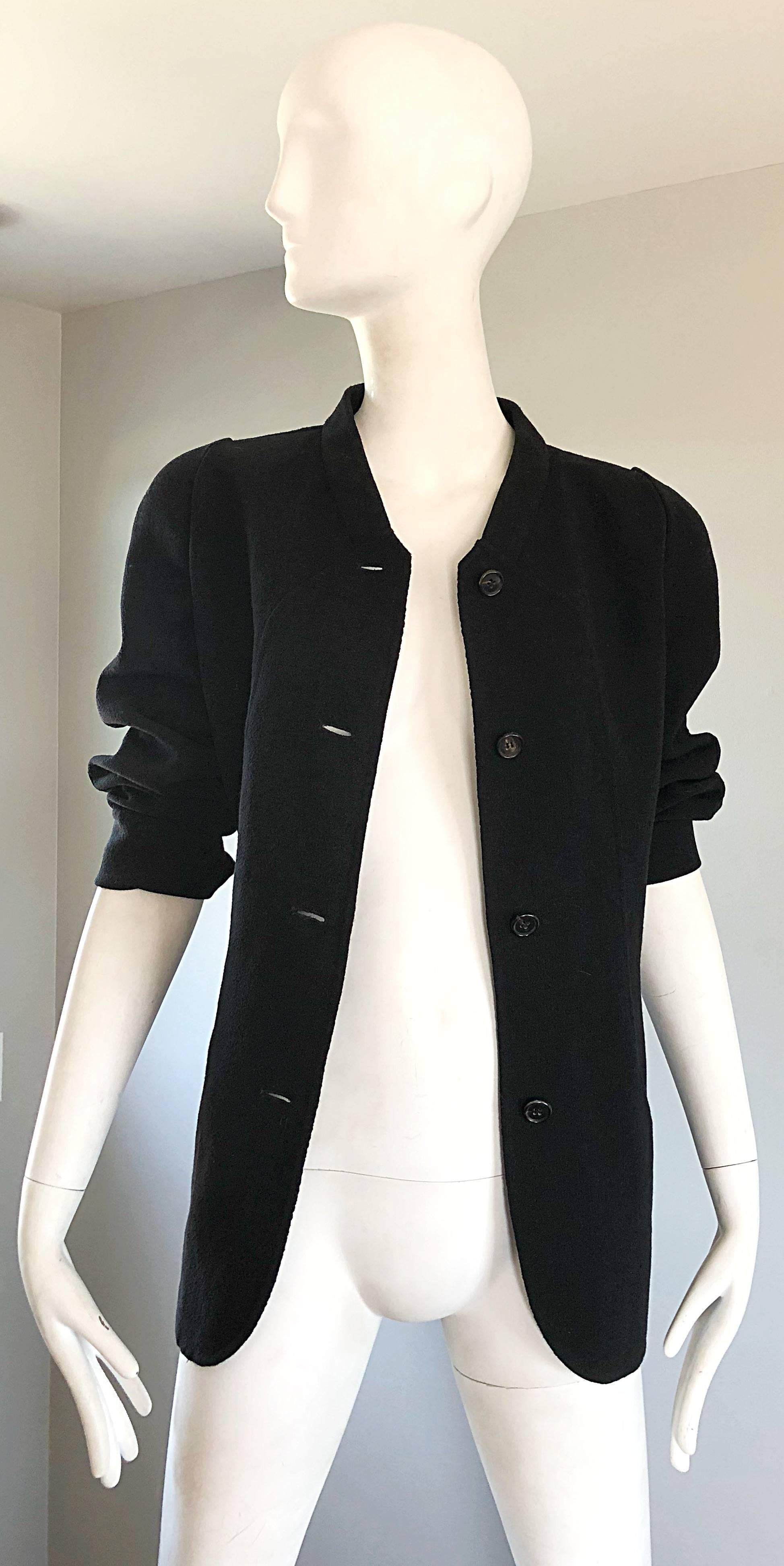 Bill Blass Vintage Taglia 14 Giacca Blazer Chic in Lana Vergine Nera in vendita 5