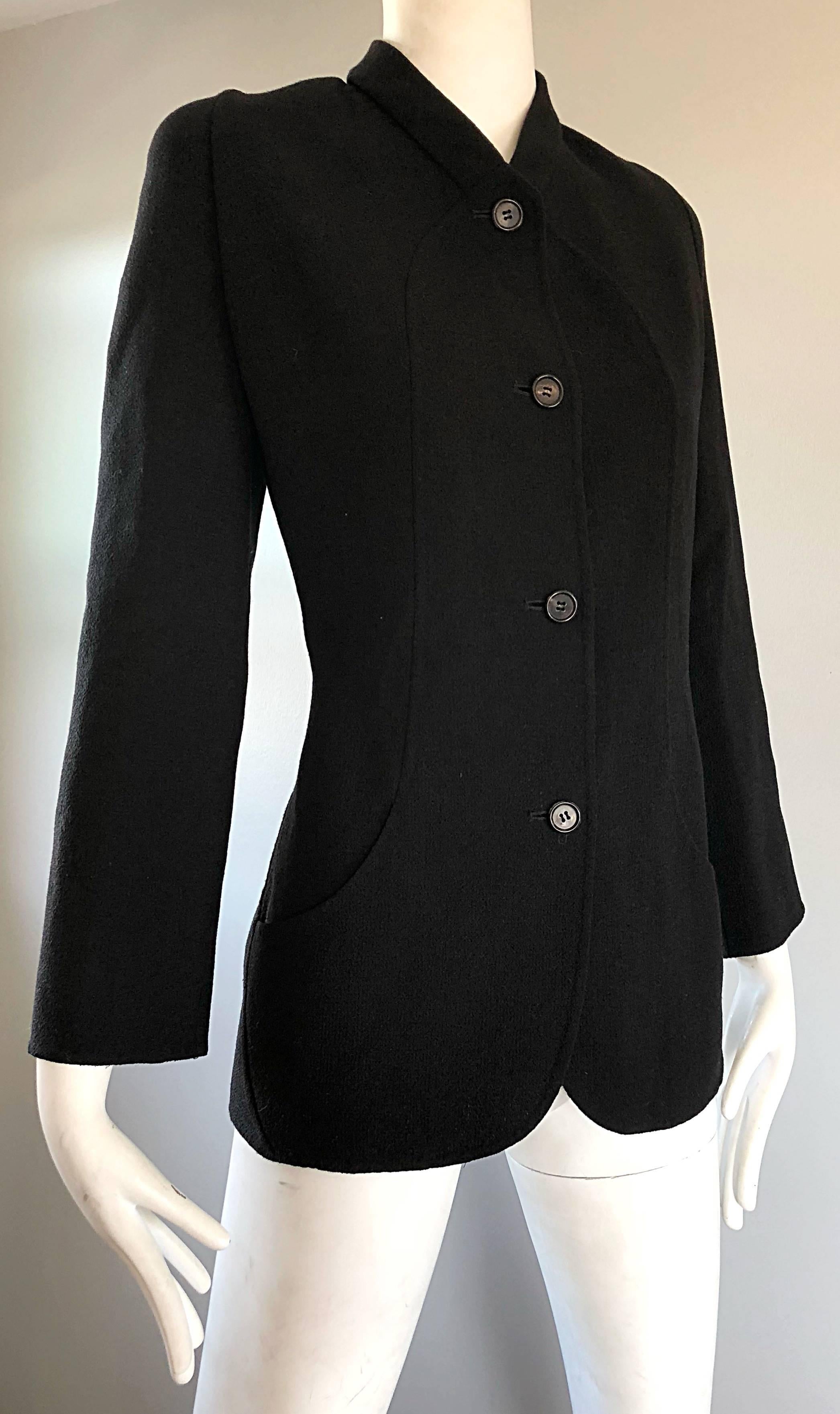 Bill Blass Vintage Taglia 14 Giacca Blazer Chic in Lana Vergine Nera in vendita 2