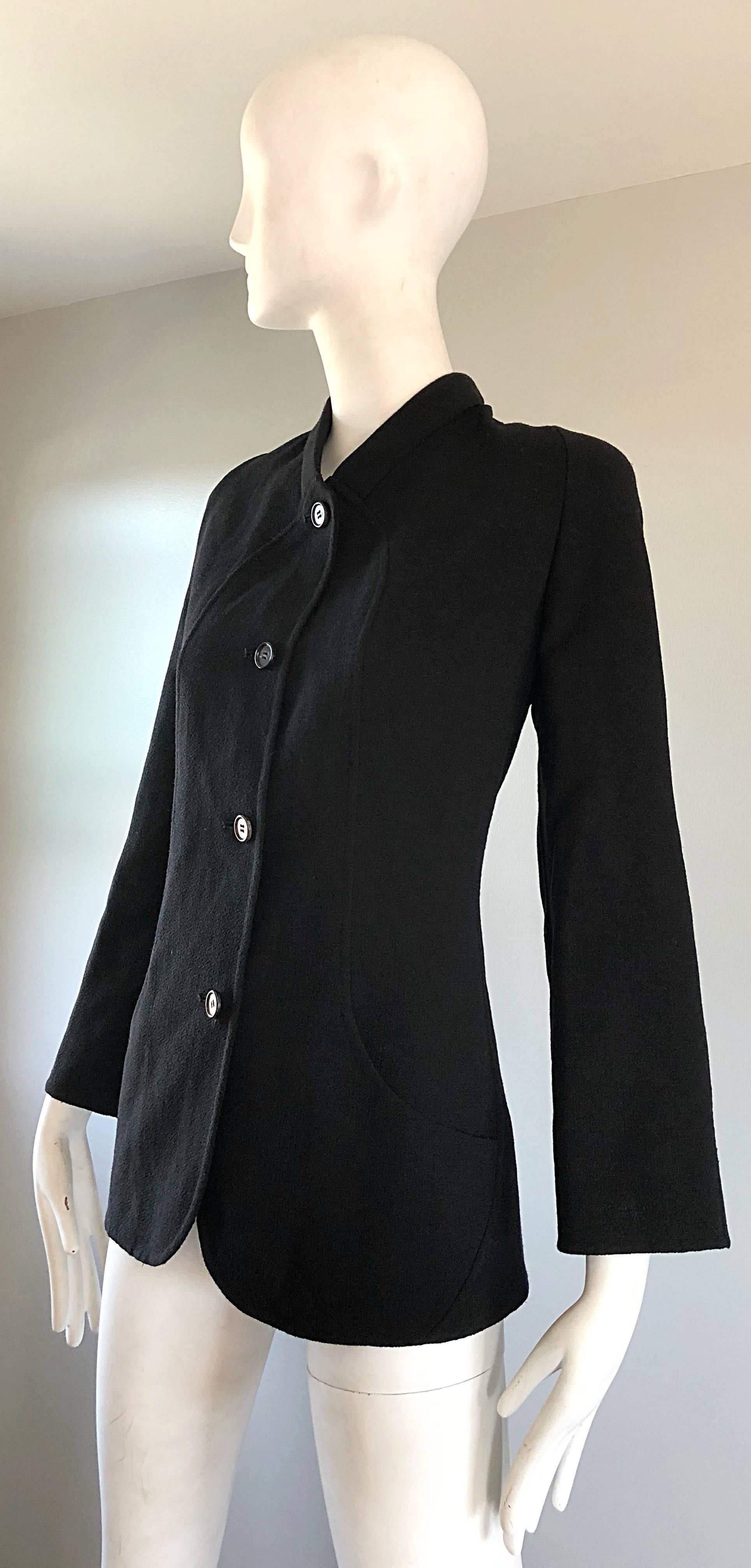 Bill Blass Vintage Taglia 14 Giacca Blazer Chic in Lana Vergine Nera in vendita 1