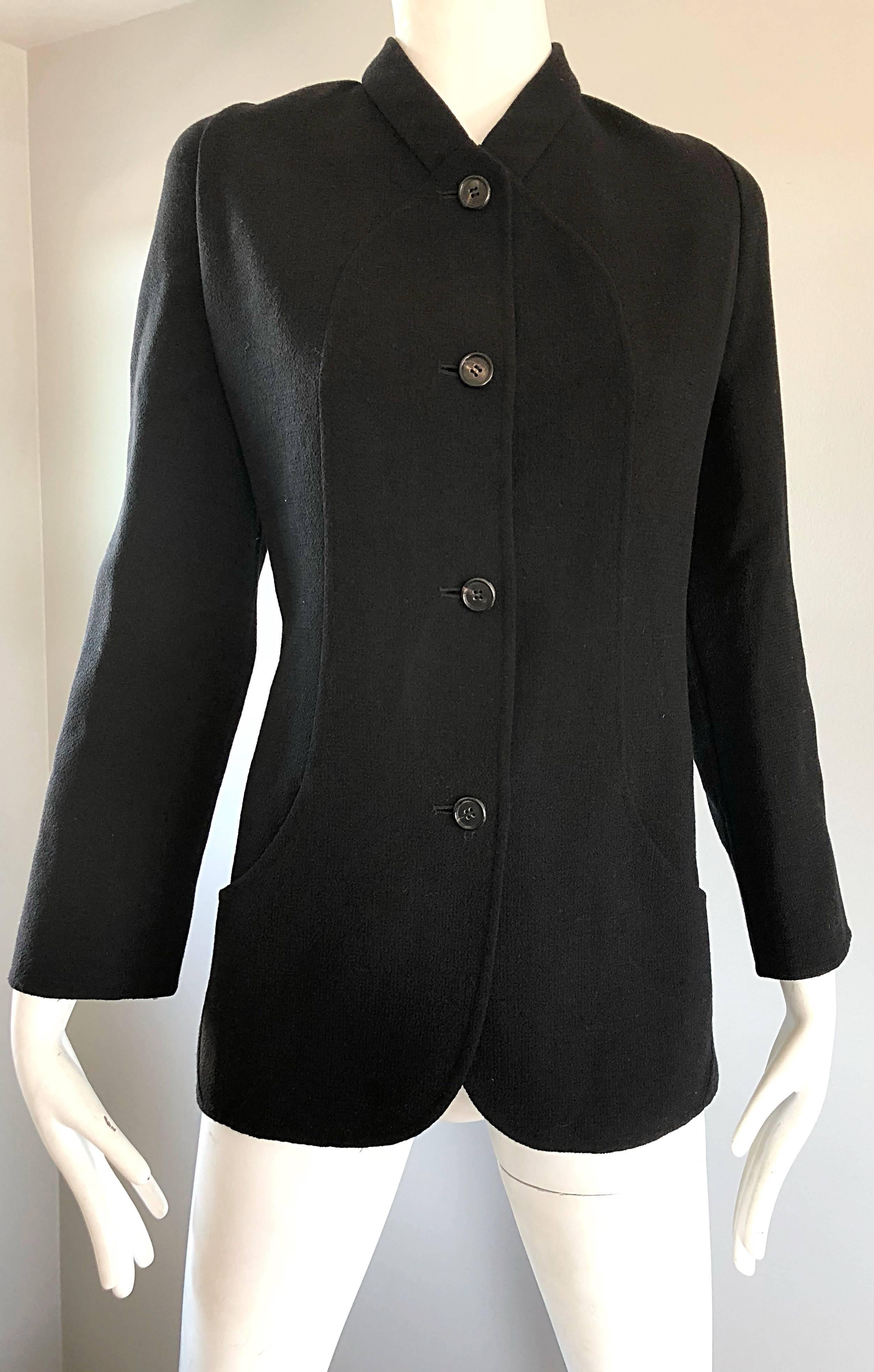 Bill Blass Vintage Taglia 14 Giacca Blazer Chic in Lana Vergine Nera In condizioni ottime in vendita a San Diego, CA