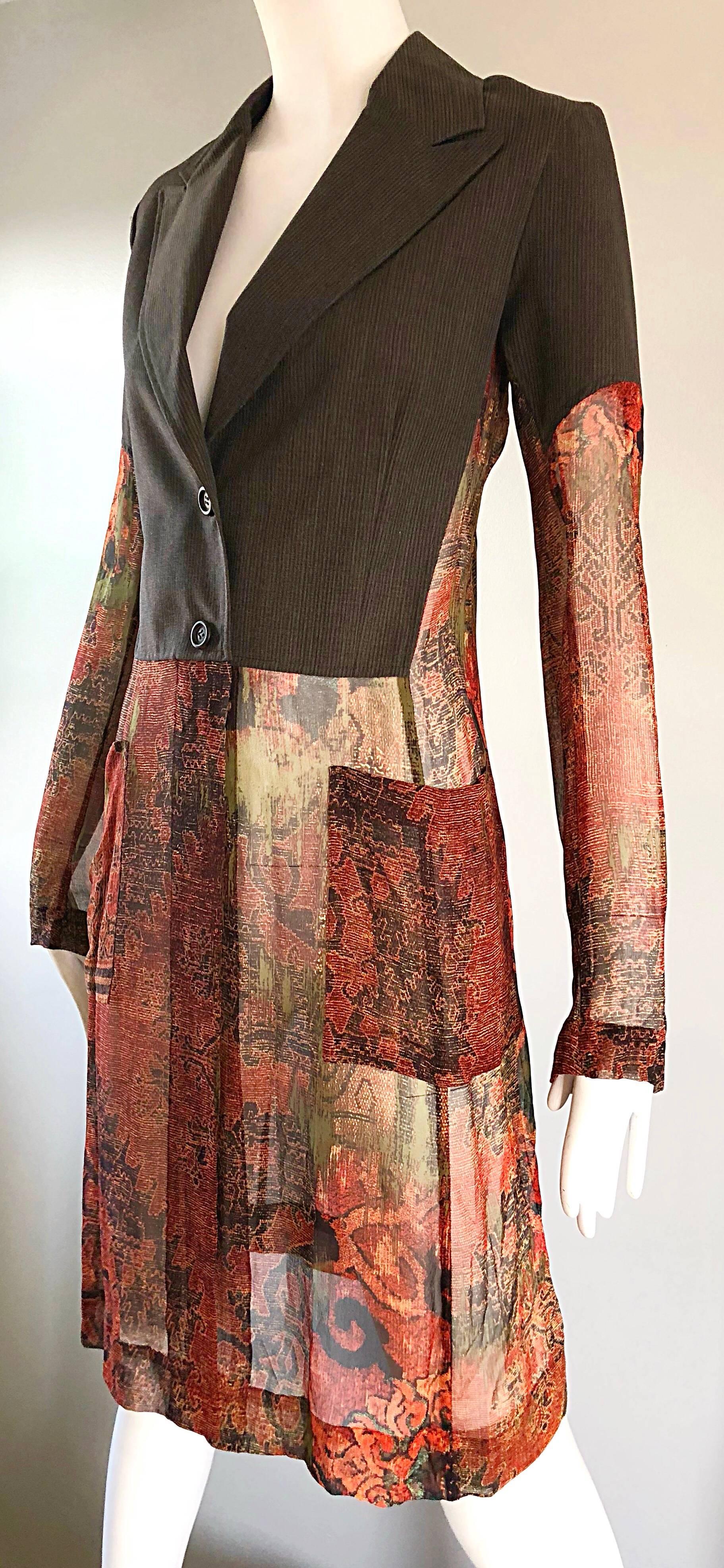 Women's 1990s Dries Van Noten Tribal Print Silk and Chiffon Avant Garde Trench Jacket For Sale