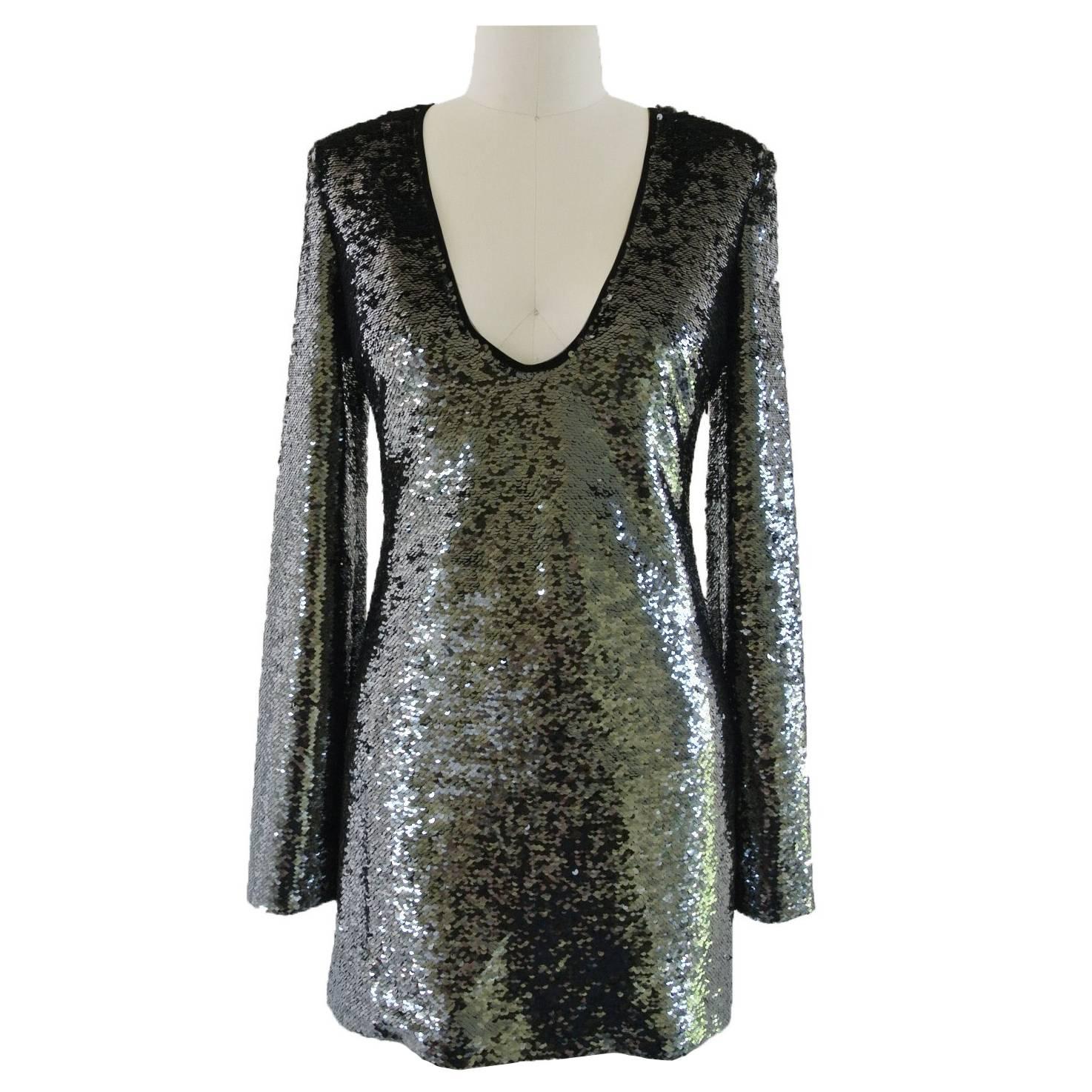 Lorry Newhouse Silver Sequin Short Holiday dress For Sale