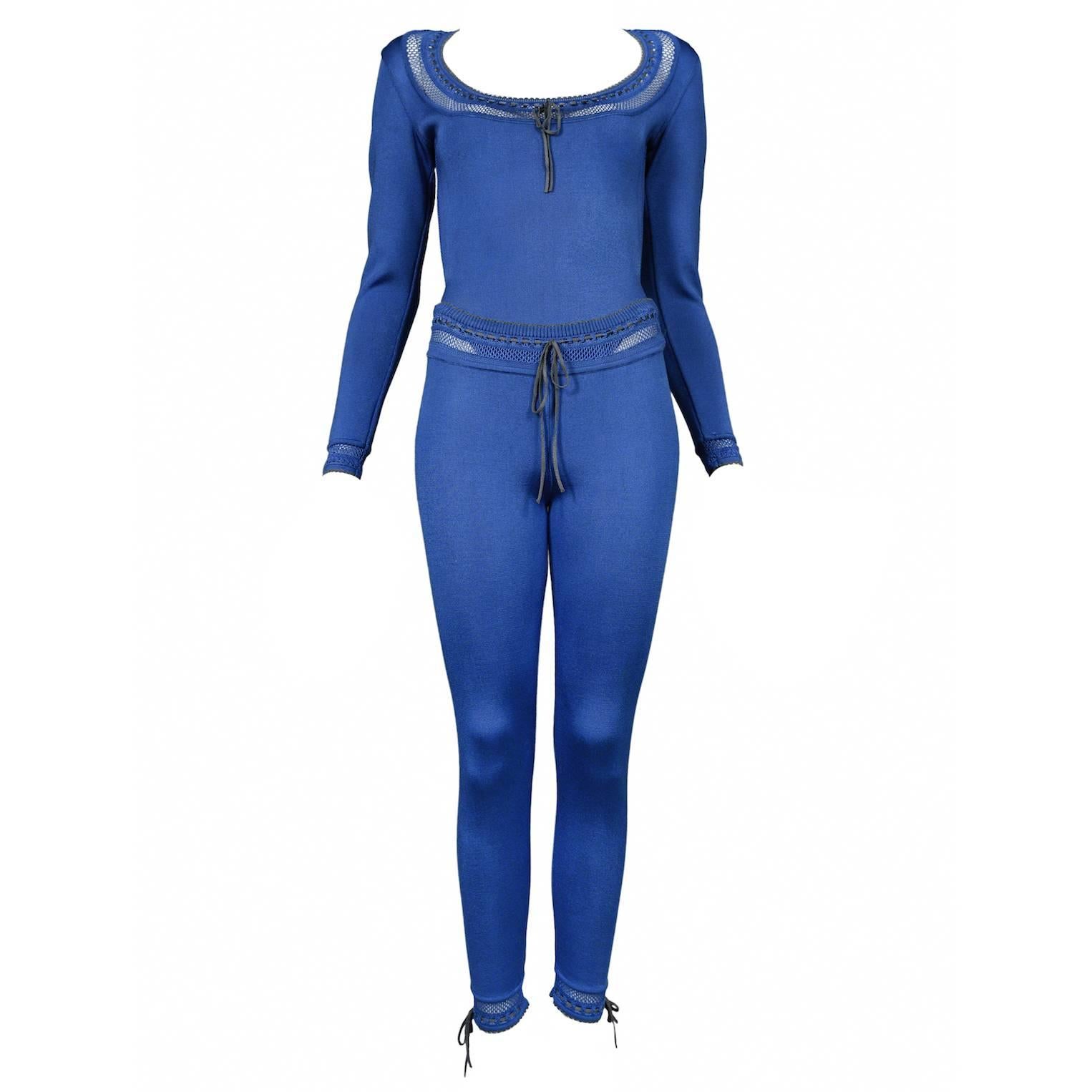 Alaia Blue Bodysuit and Leggings Ensemble