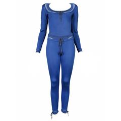 Vintage Alaia Blue Bodysuit and Leggings Ensemble