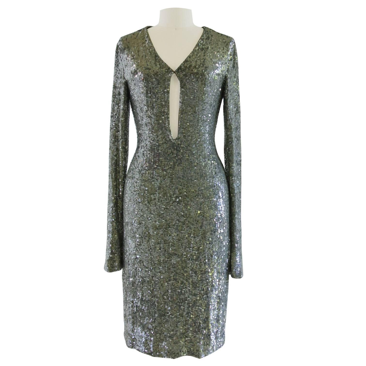 Lorry Newhouse Silver Sequin Holiday Dress For Sale