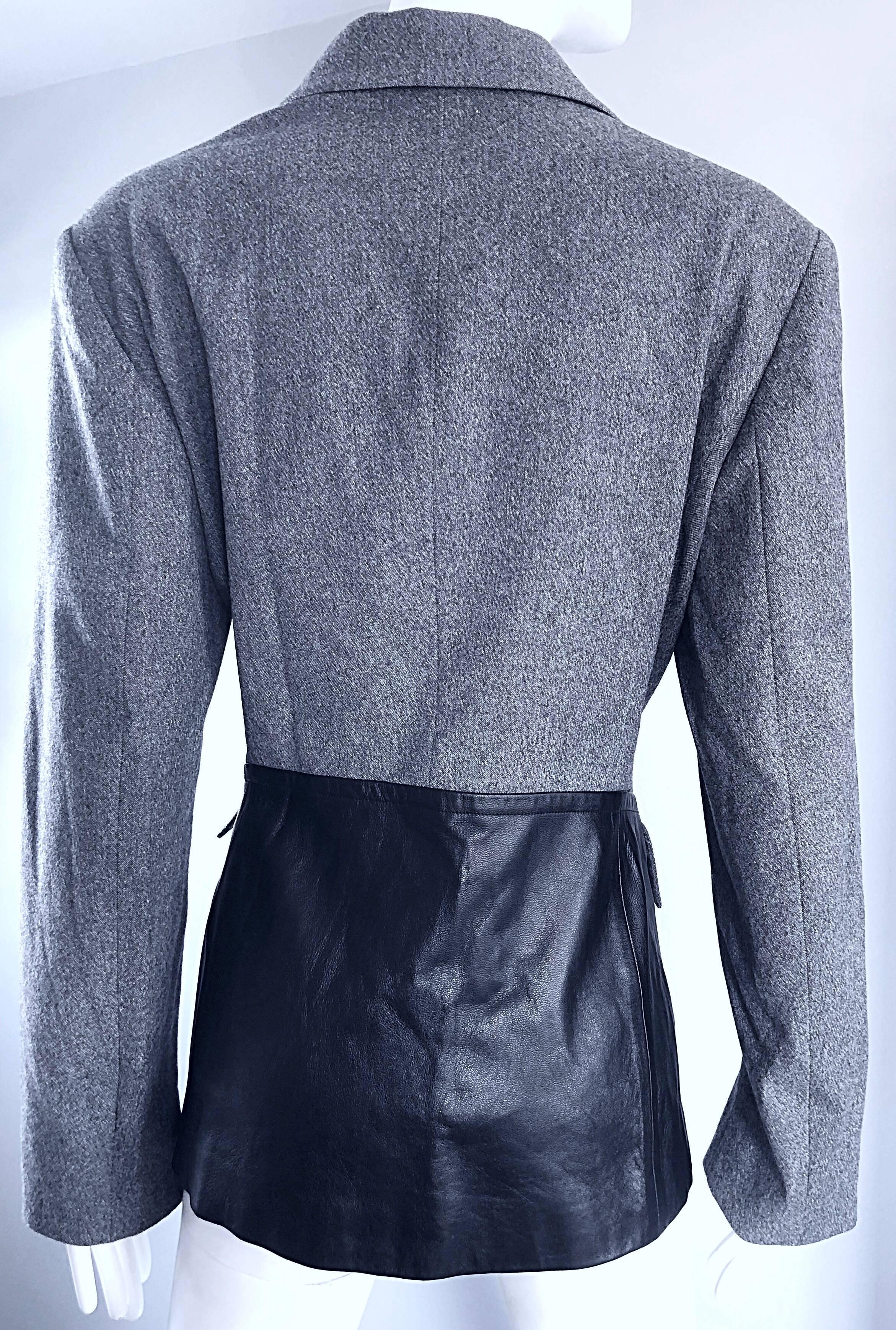 Jean Charles de Castelbajac Gray and Black Wool and Leather Blazer Jacket, 1990s 4