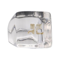 COURRÈGES c.1970's Clear Lucite « AC » Monogram Ice Cube Statement Ring