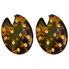 Vanda Jacintho Circular Tortoise and Brass Pierced Earrings