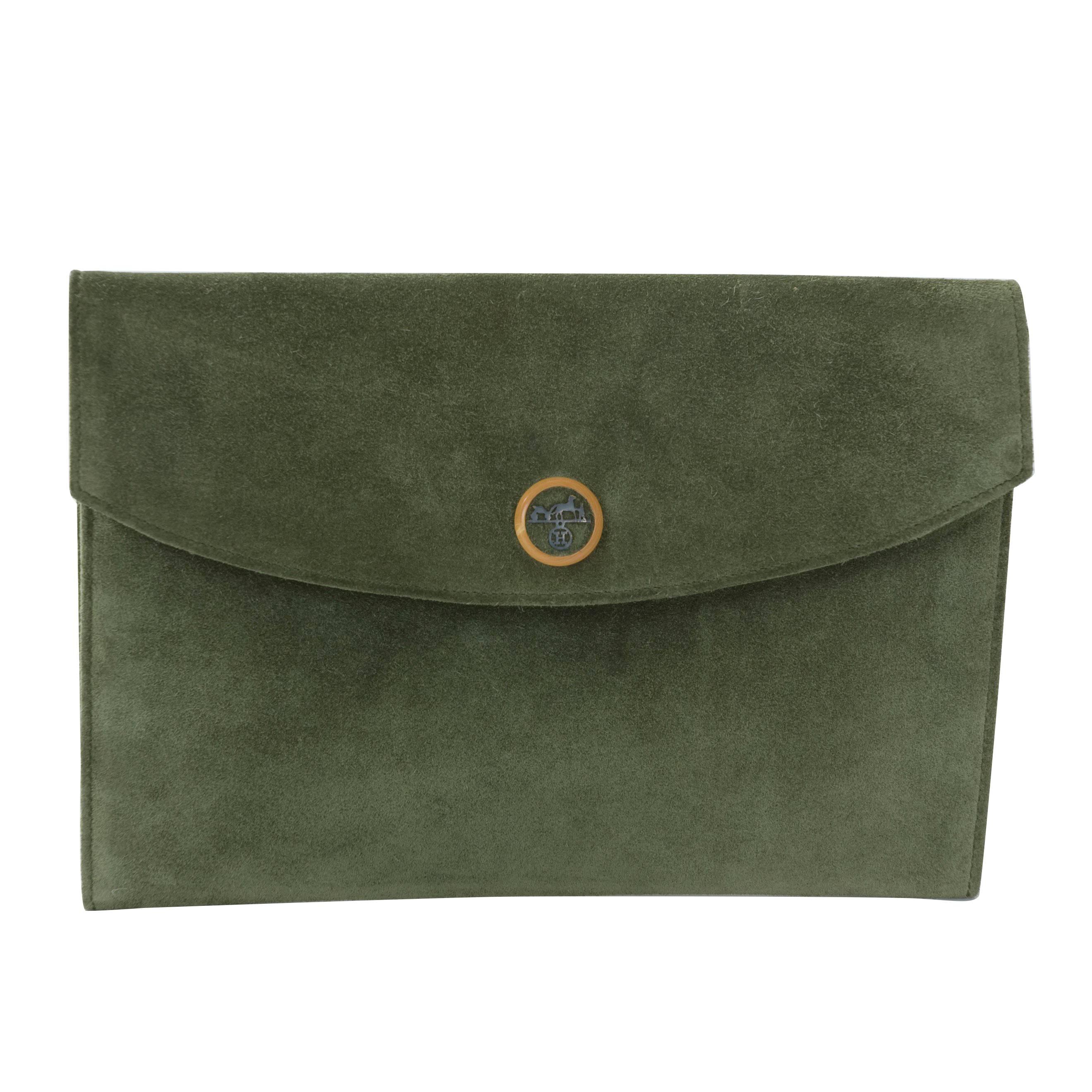 Hermes Vintage Rio Clutch in Green, 1980 For Sale