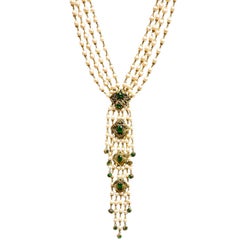Chanel Vintage 
70s Multi-Strand Pearl 
Green Gripoix Drop Necklace