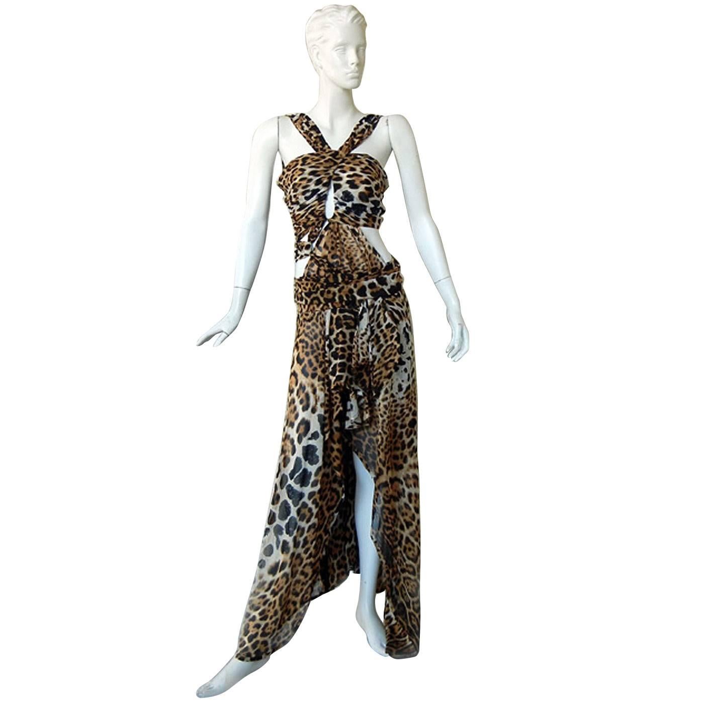  Tom Ford for Saint Laurent 2002 Leopard Cut-Out Wrap Silk Dress  Most Wanted!