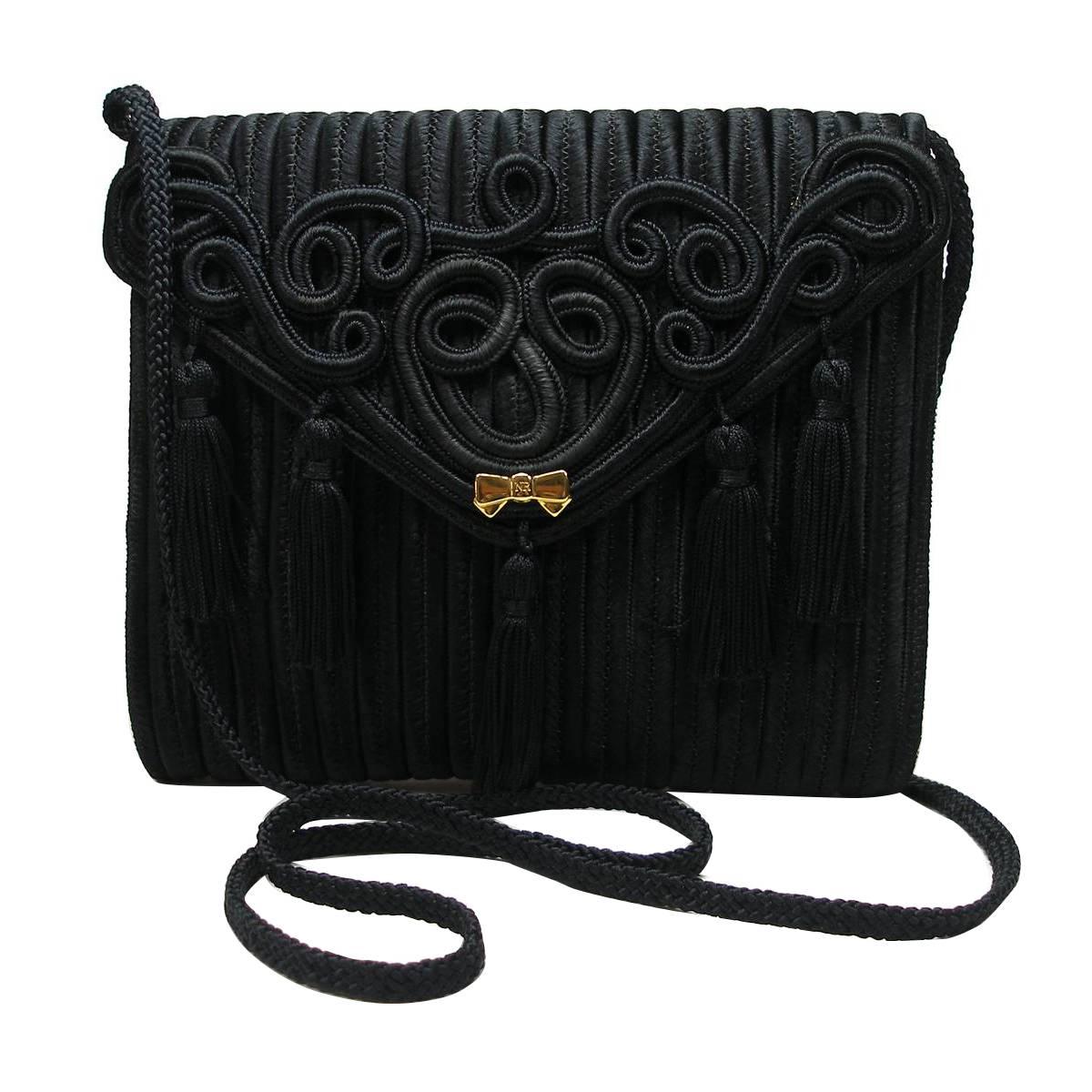 Nina Ricci Passementerie Small Evening Bag Black Satin, Circa 1980s