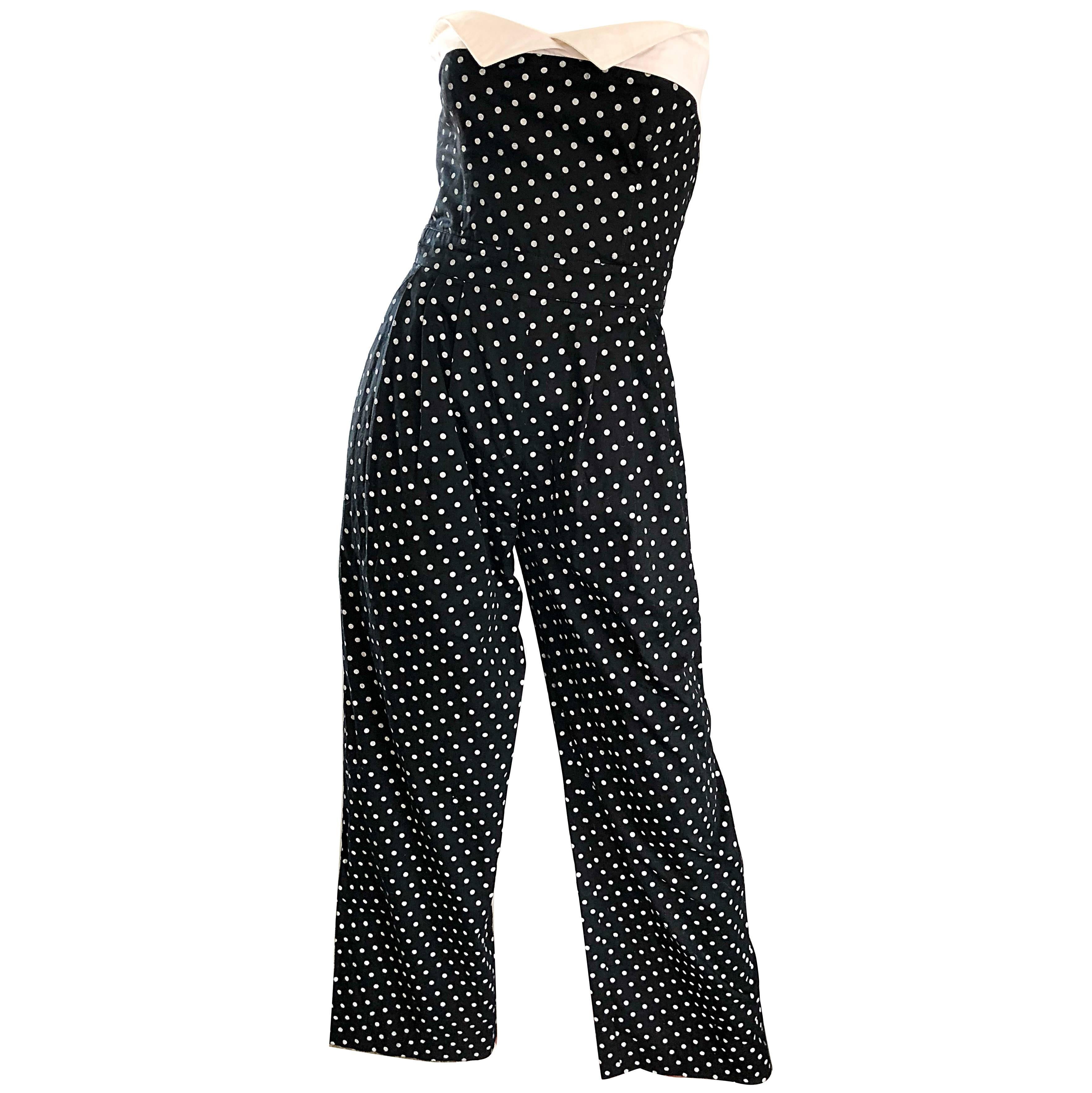 Escada by Margaretha Ley Vintage 1990s Black and White Polka Dot 90s Jumpsuit