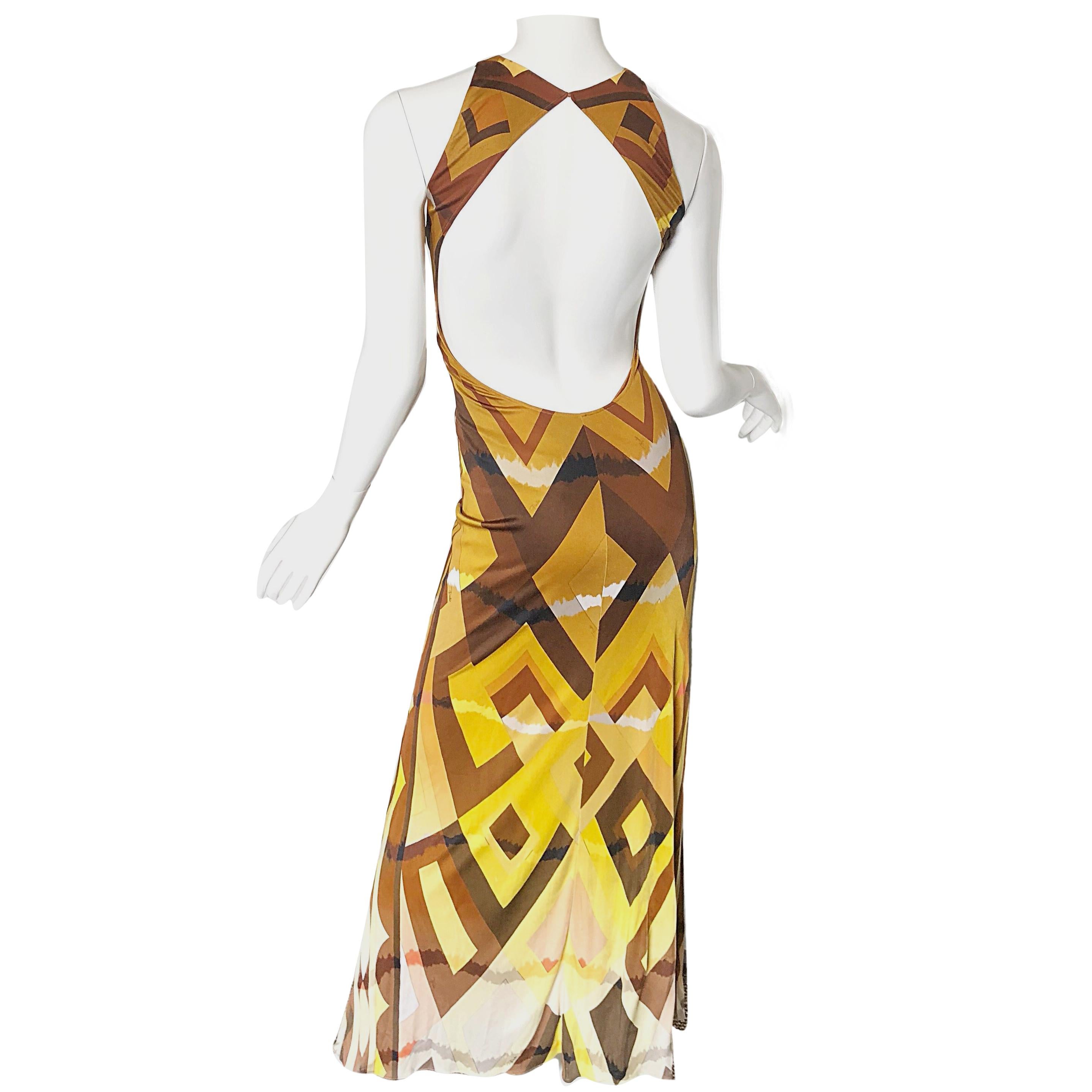 Emilio Pucci 1990s Sexy Vintage Open Back Rayon Jersey 90s Gown Maxi Dress