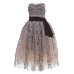 Dolce & Gabbana Navy Blue Strapless Tea - Length Lace Evening Dress 2