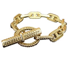 Vintage Hermès By Georges Lenfant Chaine D'ancre Braided Yellow Gold Bracelet Small