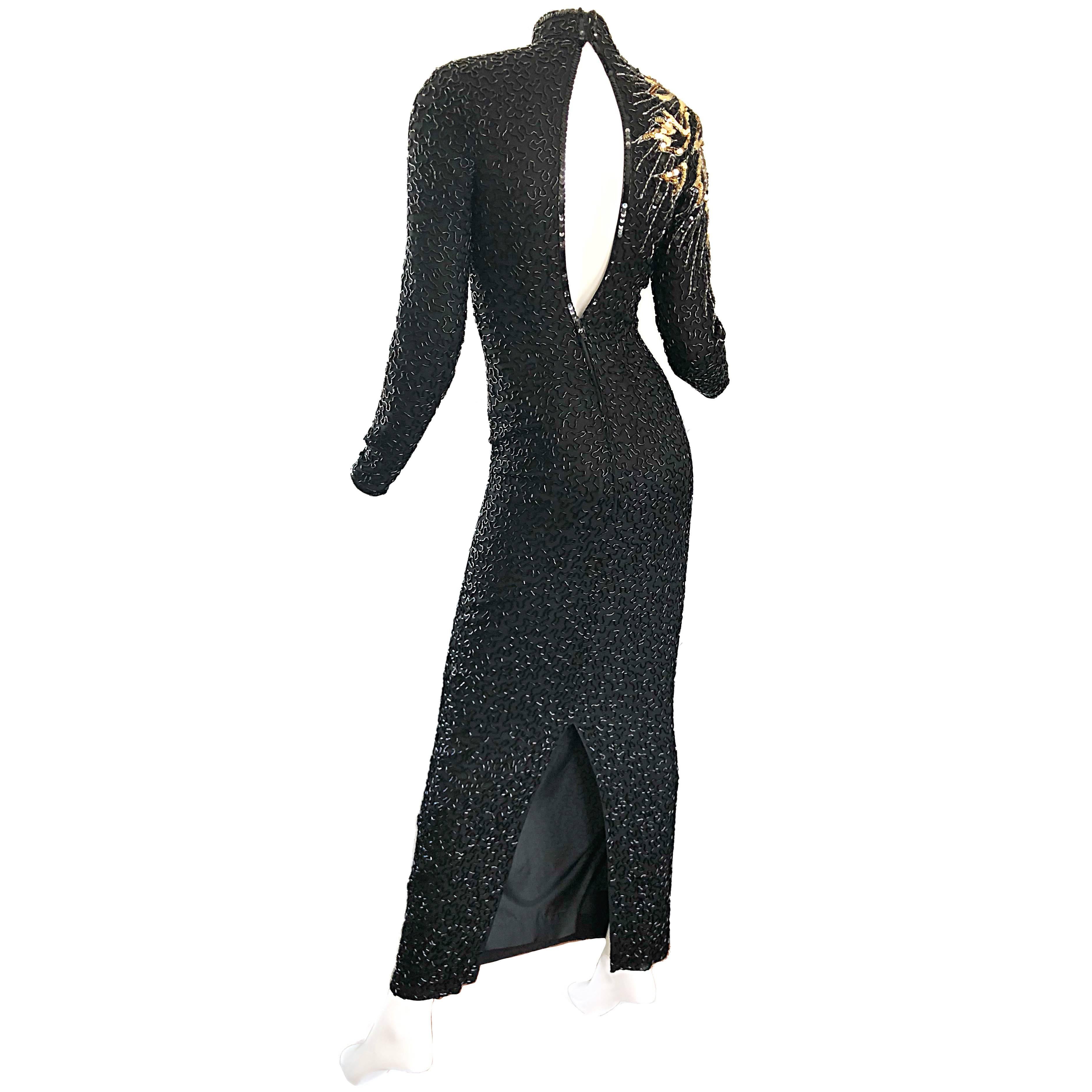 Stunning Vintage Stephen Yearick 1980s Fully Beaded Shooting Star Chiffon Gown For Sale