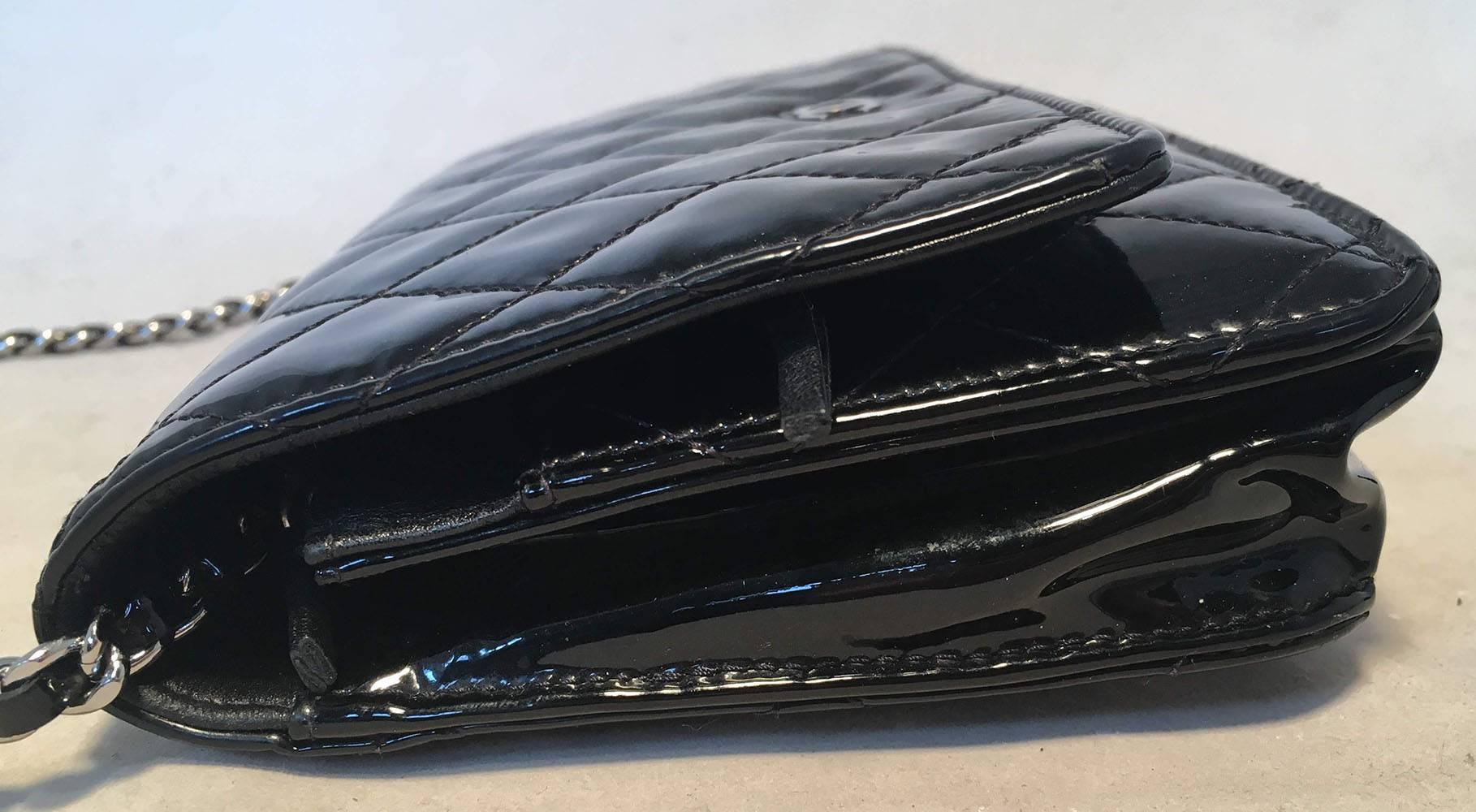 Chanel Black Patent Quilted WOC Wallet on a Chain Shoulder Bag In Excellent Condition In Philadelphia, PA