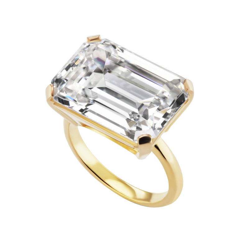 Magnificent Costume Jewelry Emerald Cut 15 Carat Diamond Ring For Sale