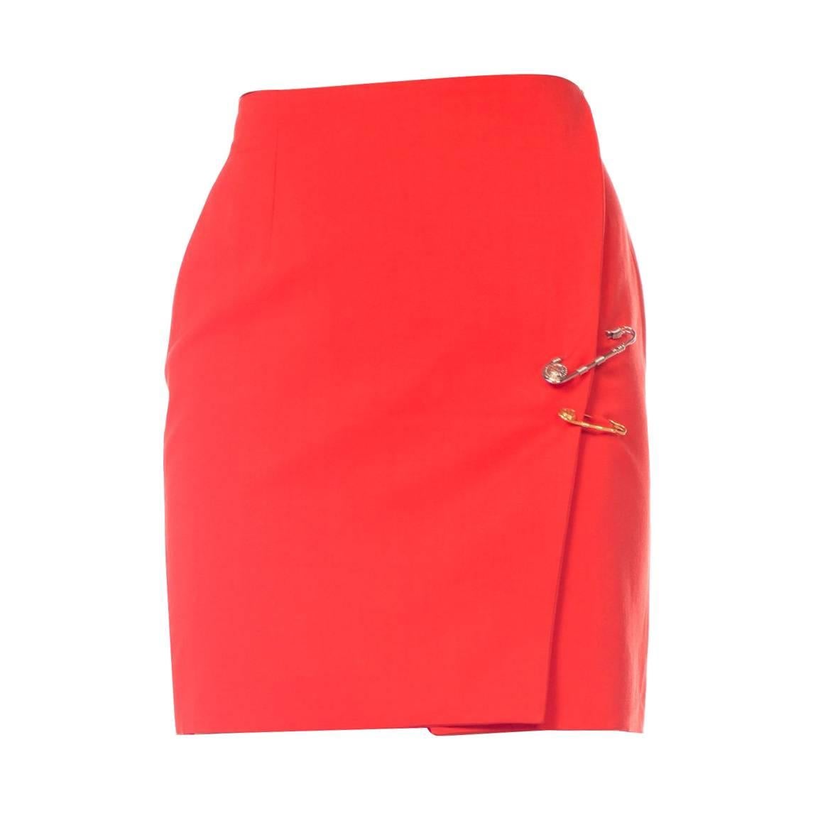 Gianni Versace 1990s Punk Collection Orange Safety Pin Skirt
