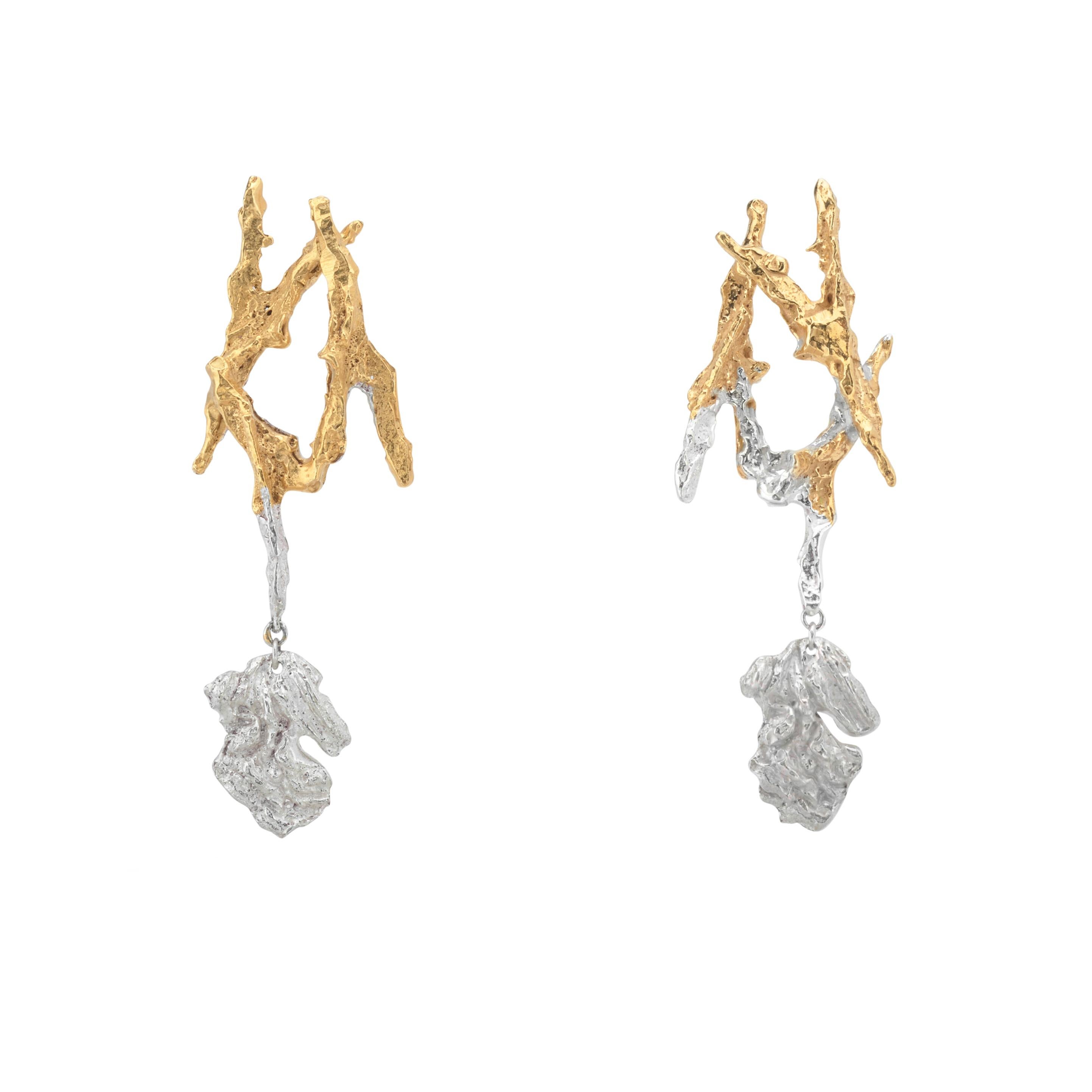 Loveness Lee - Ailin - Gold and Silver Dangle Drop Textured Earrings For Sale