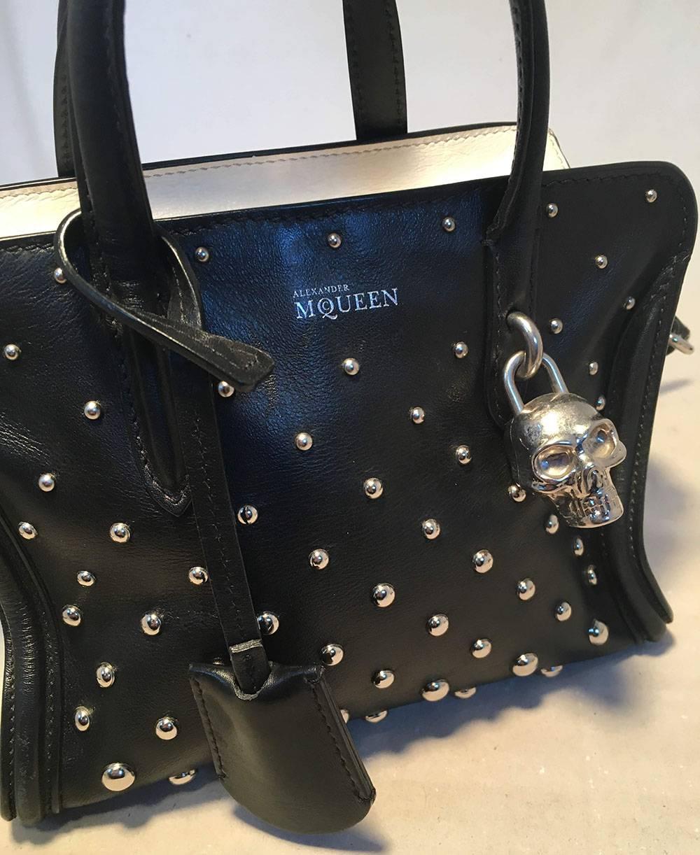 Alexander McQueen Mini Studded Padlock Zip Around Black and White Tote Bag  In Excellent Condition In Philadelphia, PA