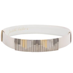 JUDITH LEIBER c.1980's White Lizard Skin Silver & Gold Statement Waist Belt