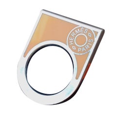 Hermès Ring Clou de selle Anhänger Charme Schal Ring Emaille Silber Größe 49 in Box