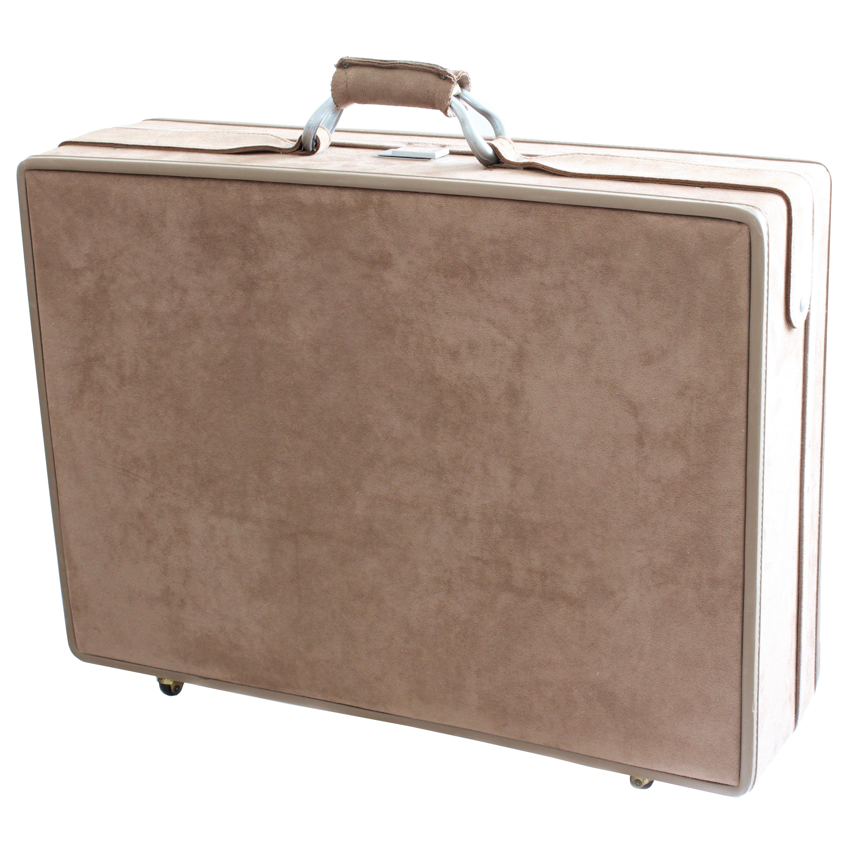 Halston for Hartmann Sueded 25 Inch Rolling Suitcase with Keys and Luggage Tag