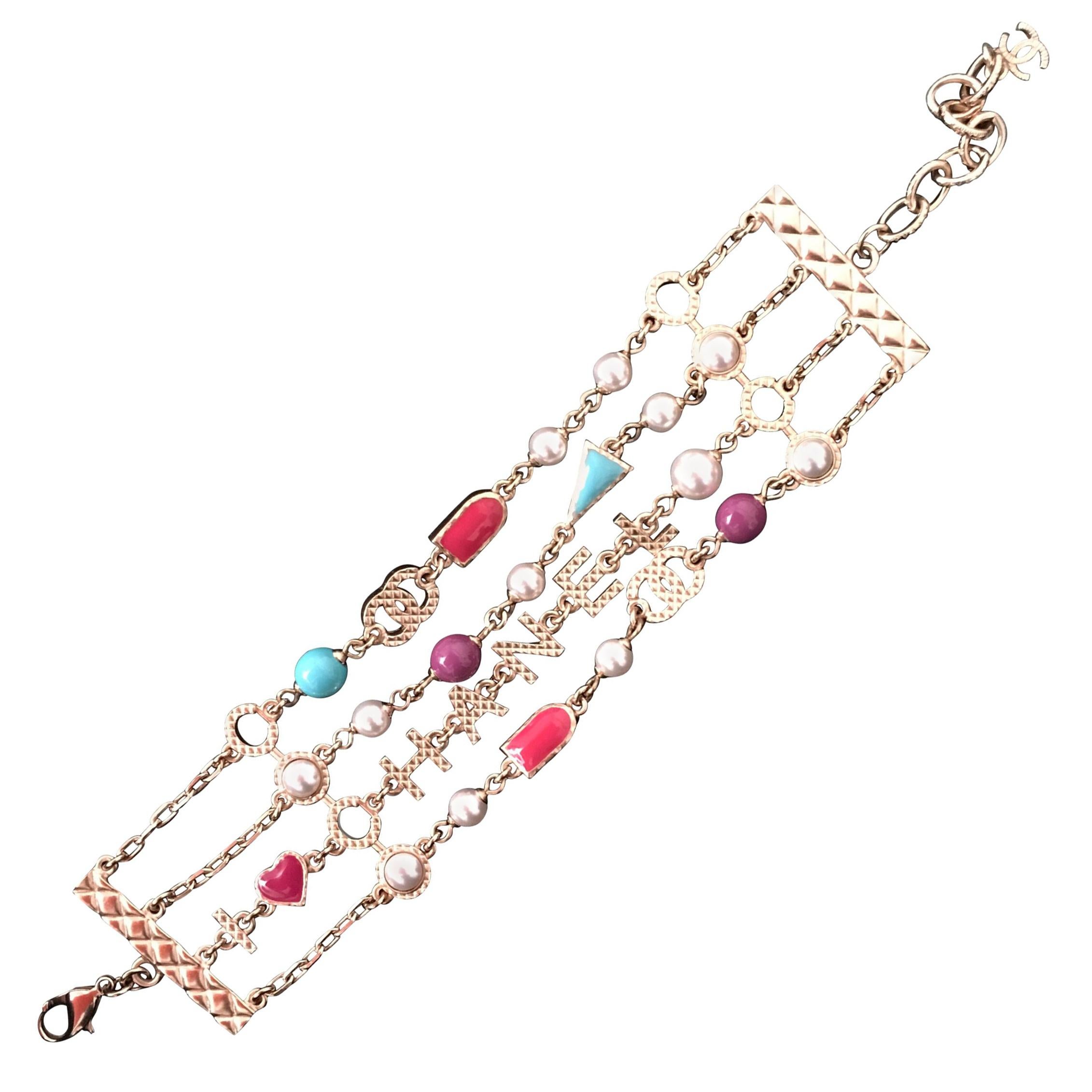 Beige New Chanel Bracelet Pearl and Multi coloreded  AWESOME