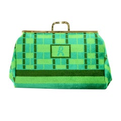 Retro Roberta Di Camerino Green Trompe L‘Oeil Print Velvet Clutch Bag, circa 1970s