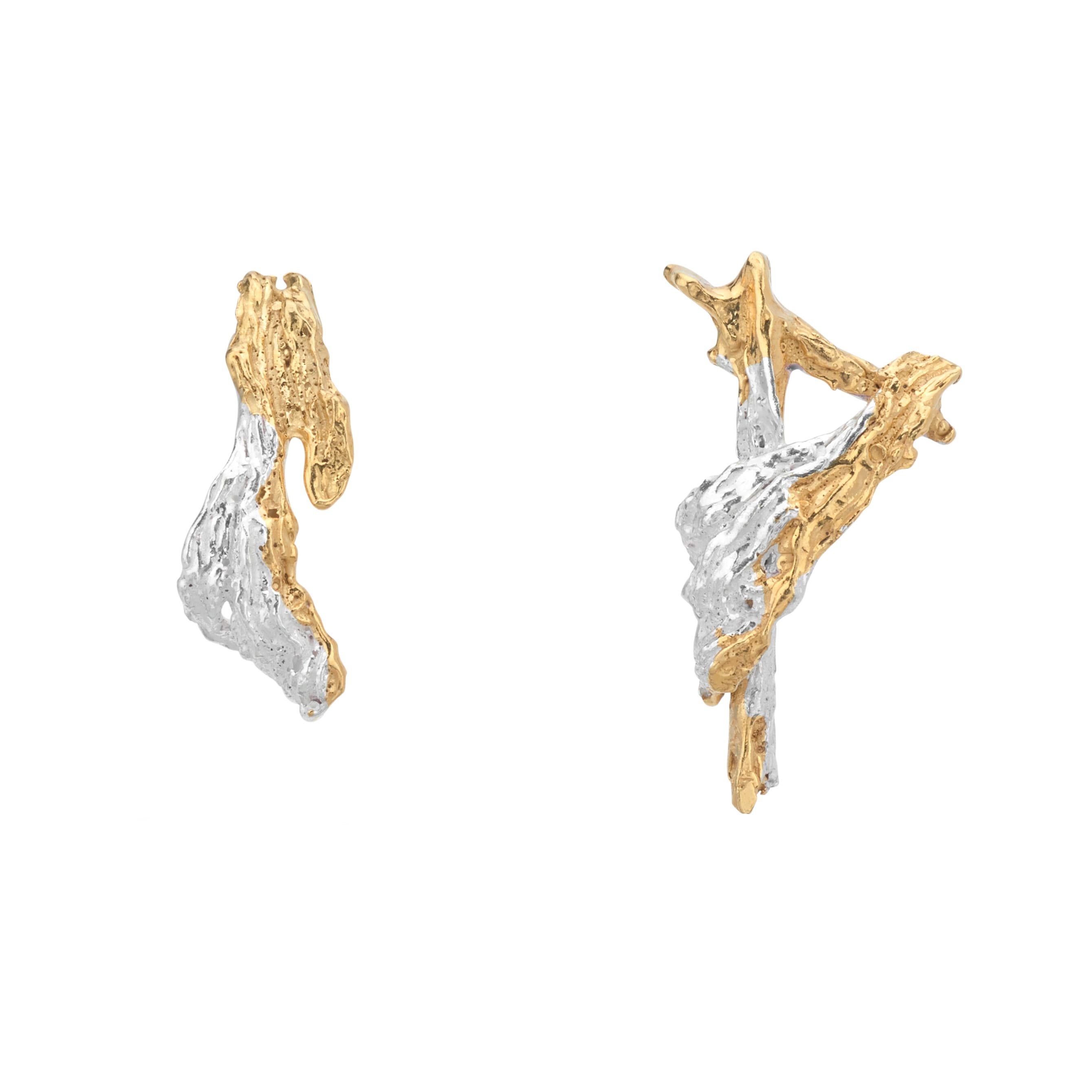 Loveness Lee - Afon - Gold and Silver Dangle Drop Textured Earrings For Sale